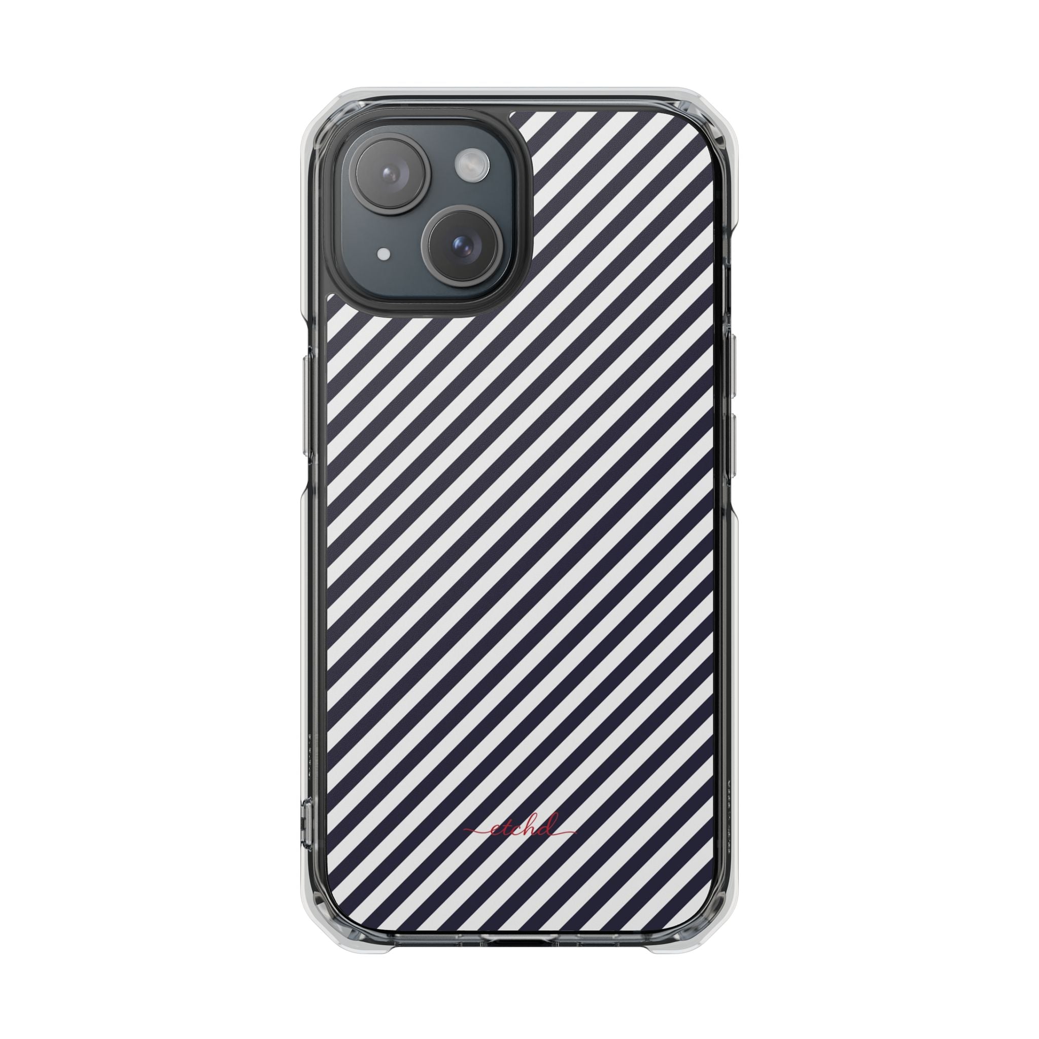 Navy & White Striped Diagonal Clear Magnetic Phone Case by etchd, view 2