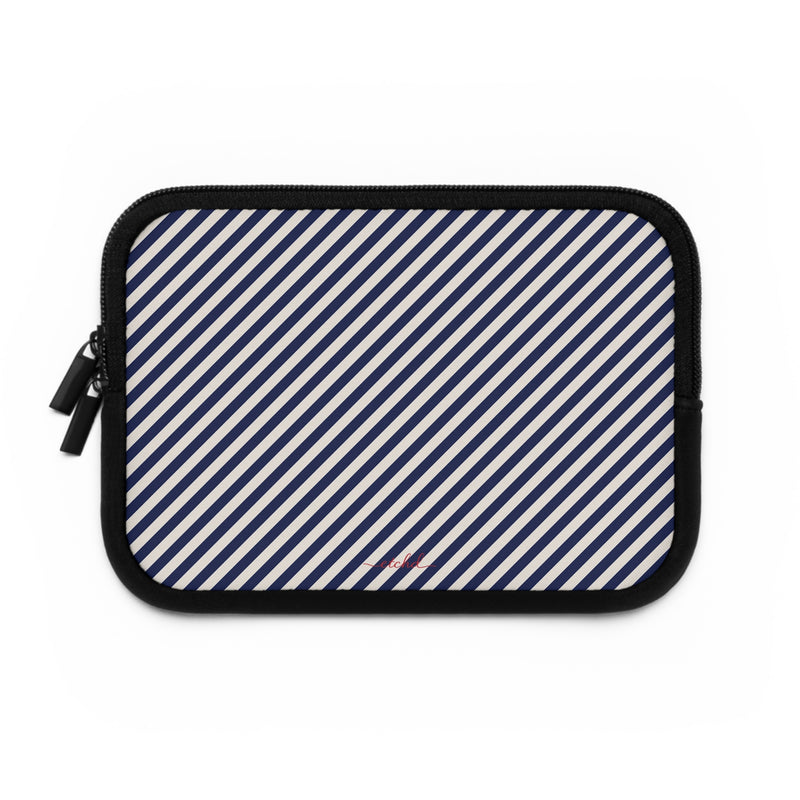 Navy & Cream Striped Diagonal Laptop Sleeve by etchd, view 2