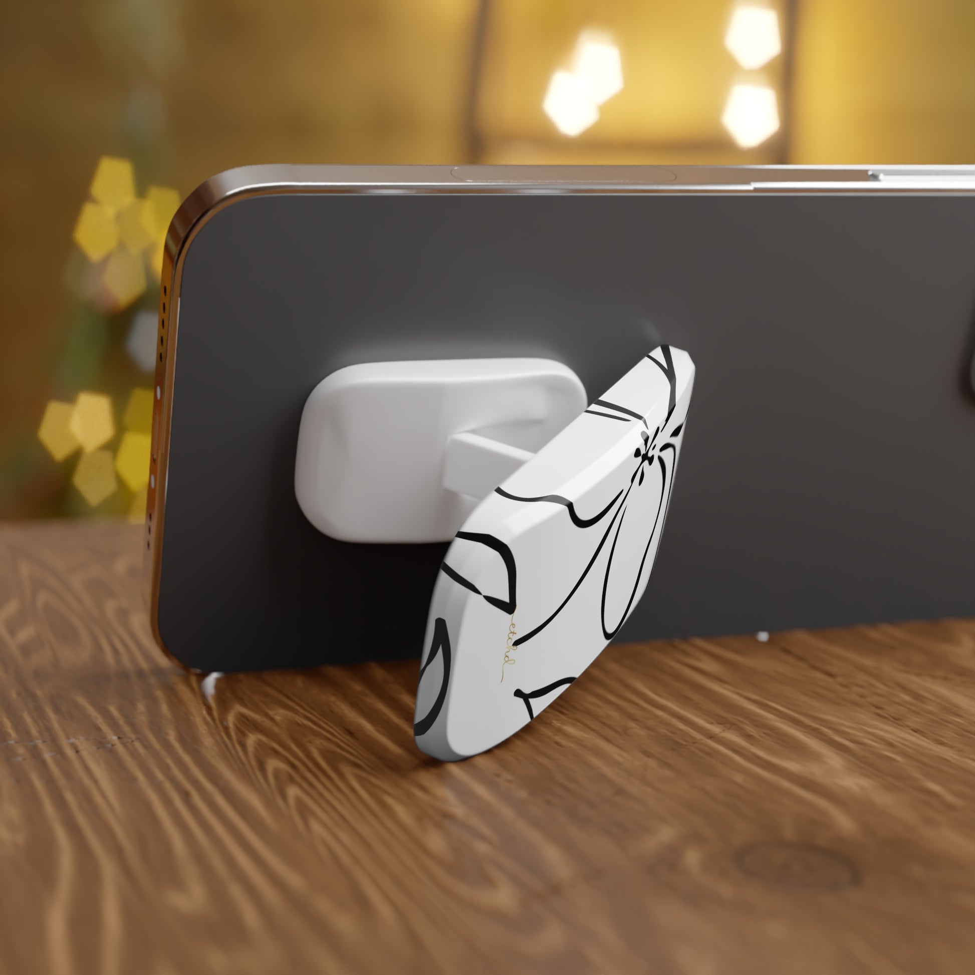 White & Black Floral Click-On Phone Grip by etchd, view 4