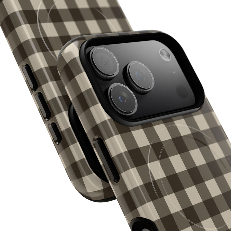 Cream & Brown Gingham Magnetic Phone Case by etchd, view 99