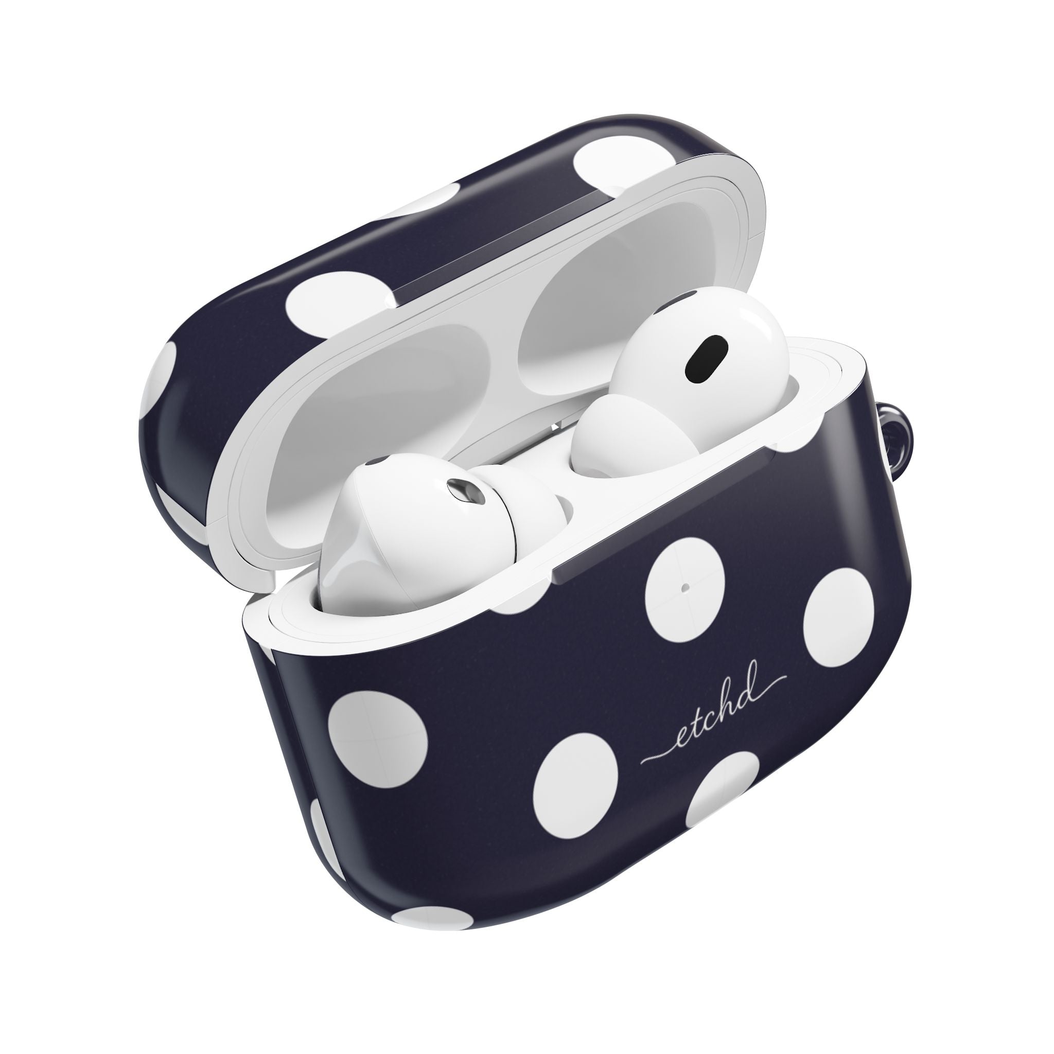 White & Navy Polka Dot AirPod Case by etchd, view 9