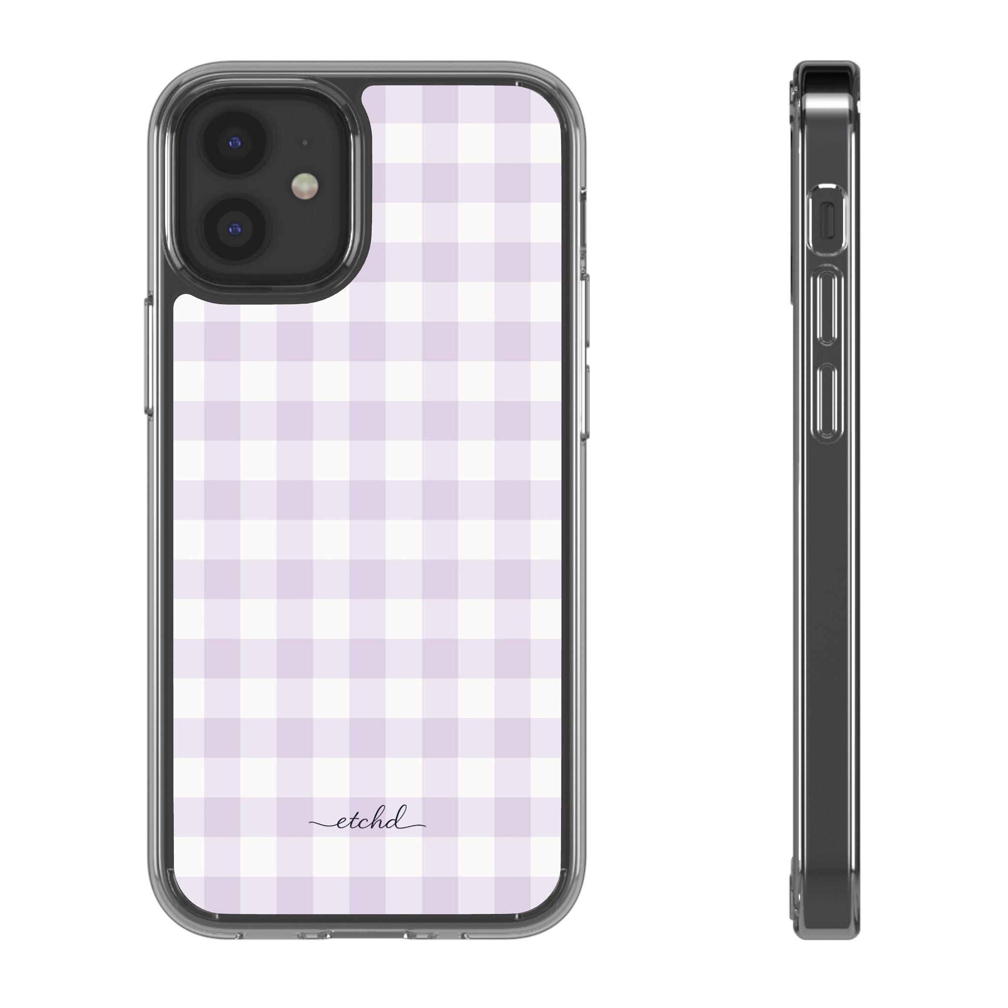 Lilac Gingham Clear Phone Case by etchd, view 2