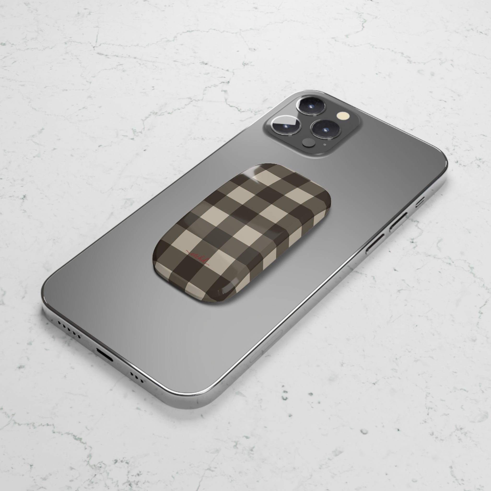 Cream & Brown Gingham Click-On Phone Grip by etchd, view 5