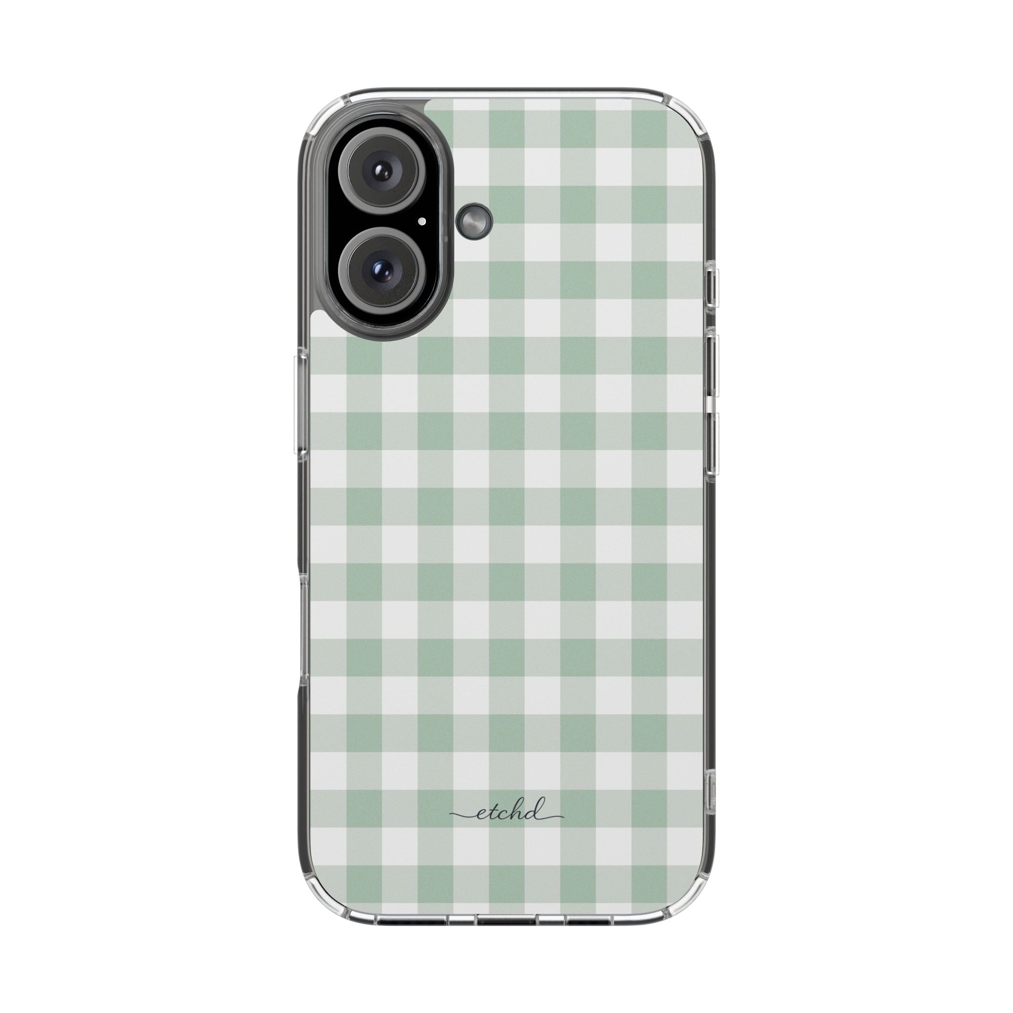 Sage Gingham Clear Magnetic Phone Case by etchd, view 2