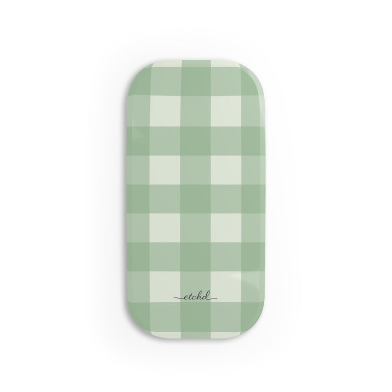 Sage & Cream Gingham Anello clip per telefono di etchd