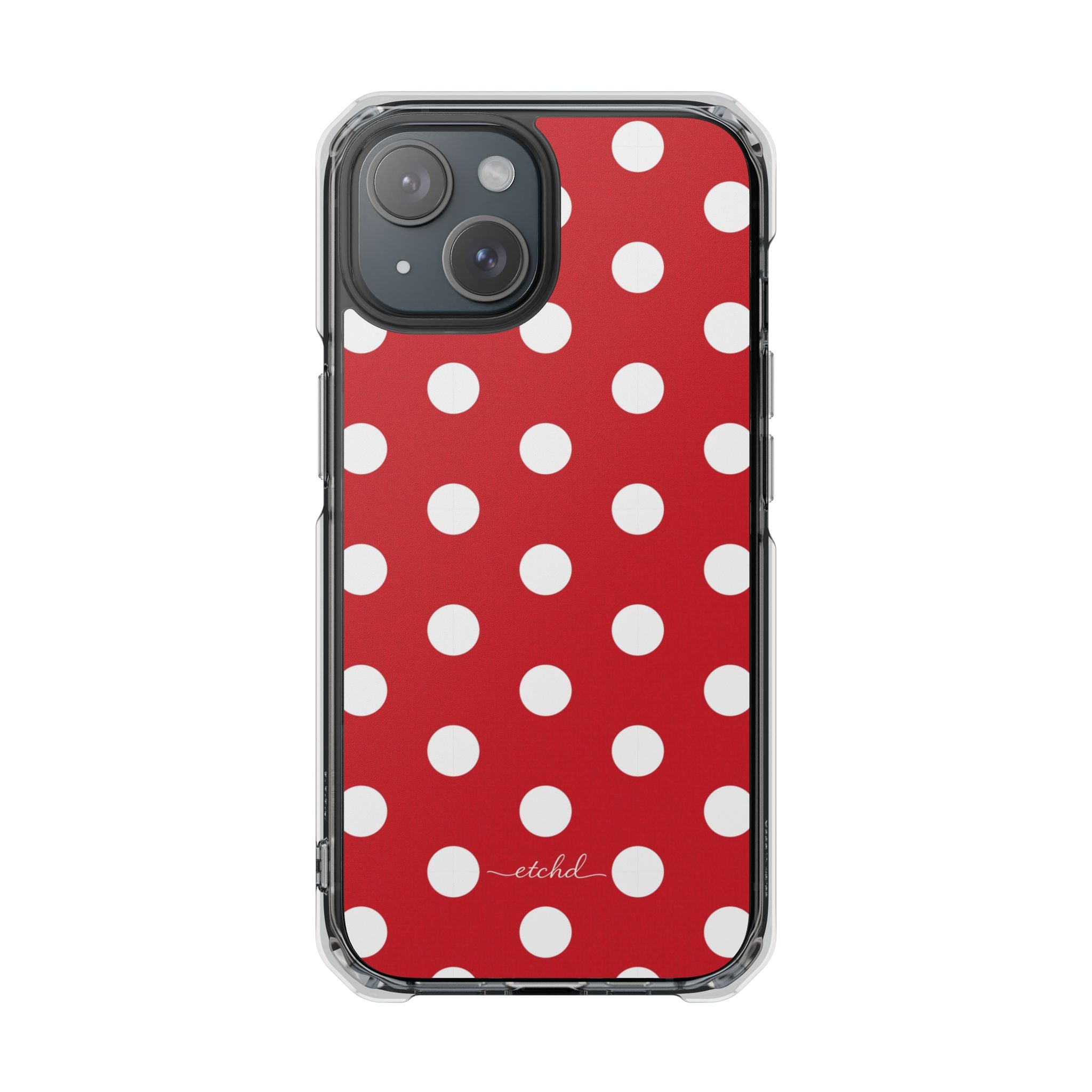 Classic Red Polka Dot Clear Magnetic Phone Case by etchd, view 2
