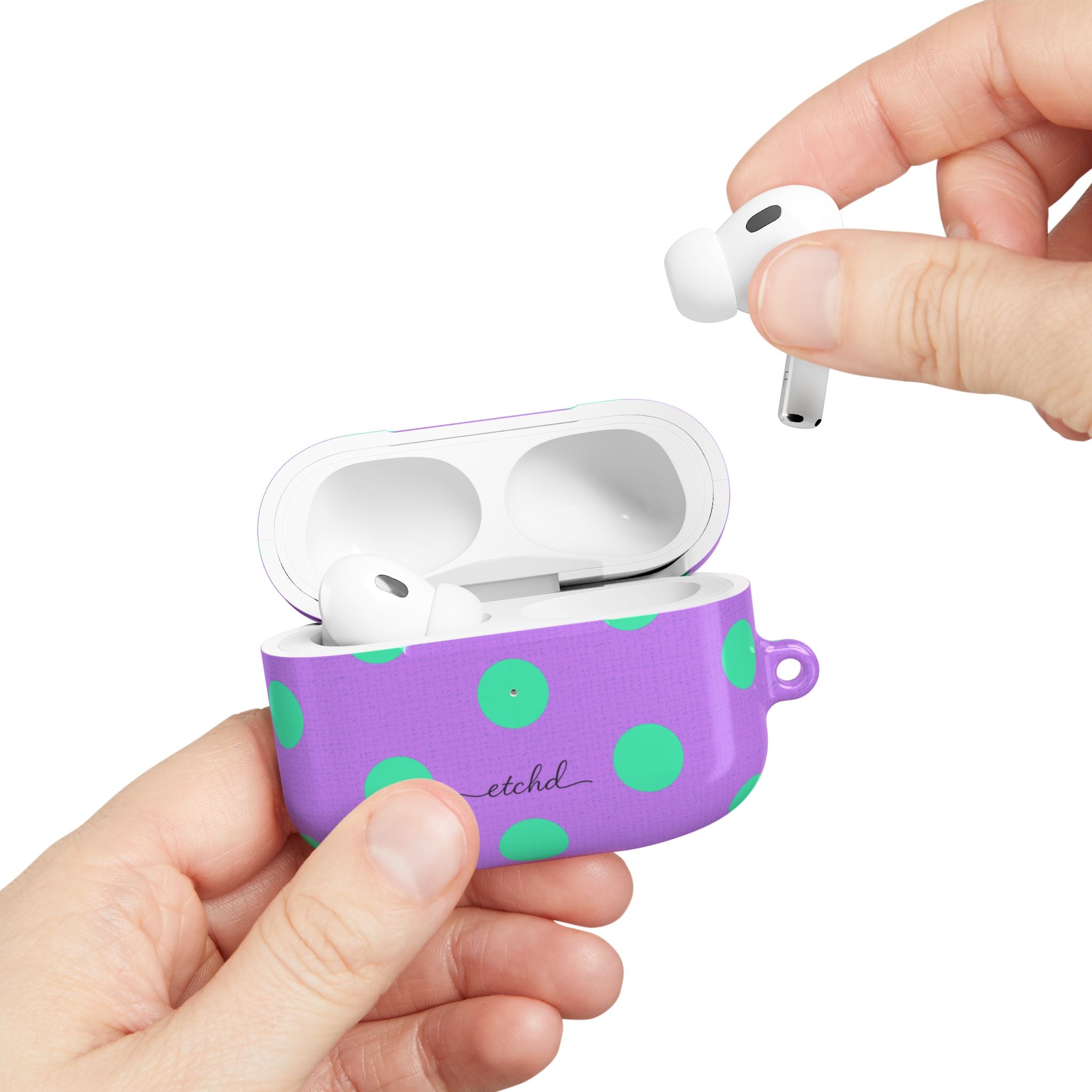 Hypermint & Lilac Polka Dot AirPod Case by etchd, view 11