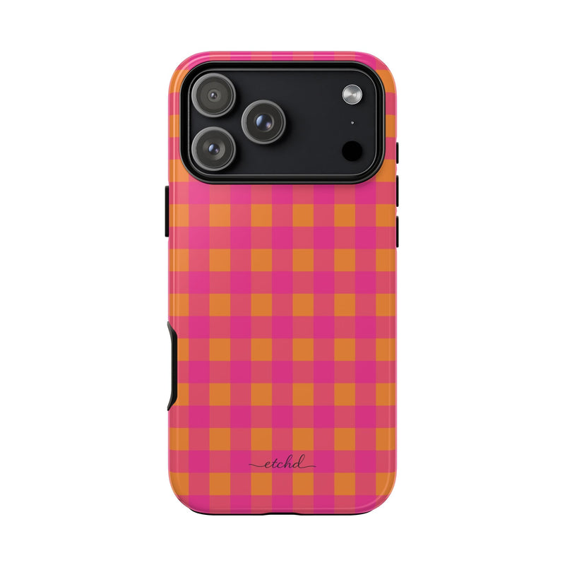 Pink & Orange Gingham Phone Case by etchd, view 59