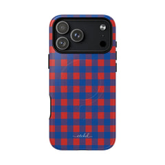 Cobalt & Poppy Gingham Magnetic Phone Case by etchd, view 31