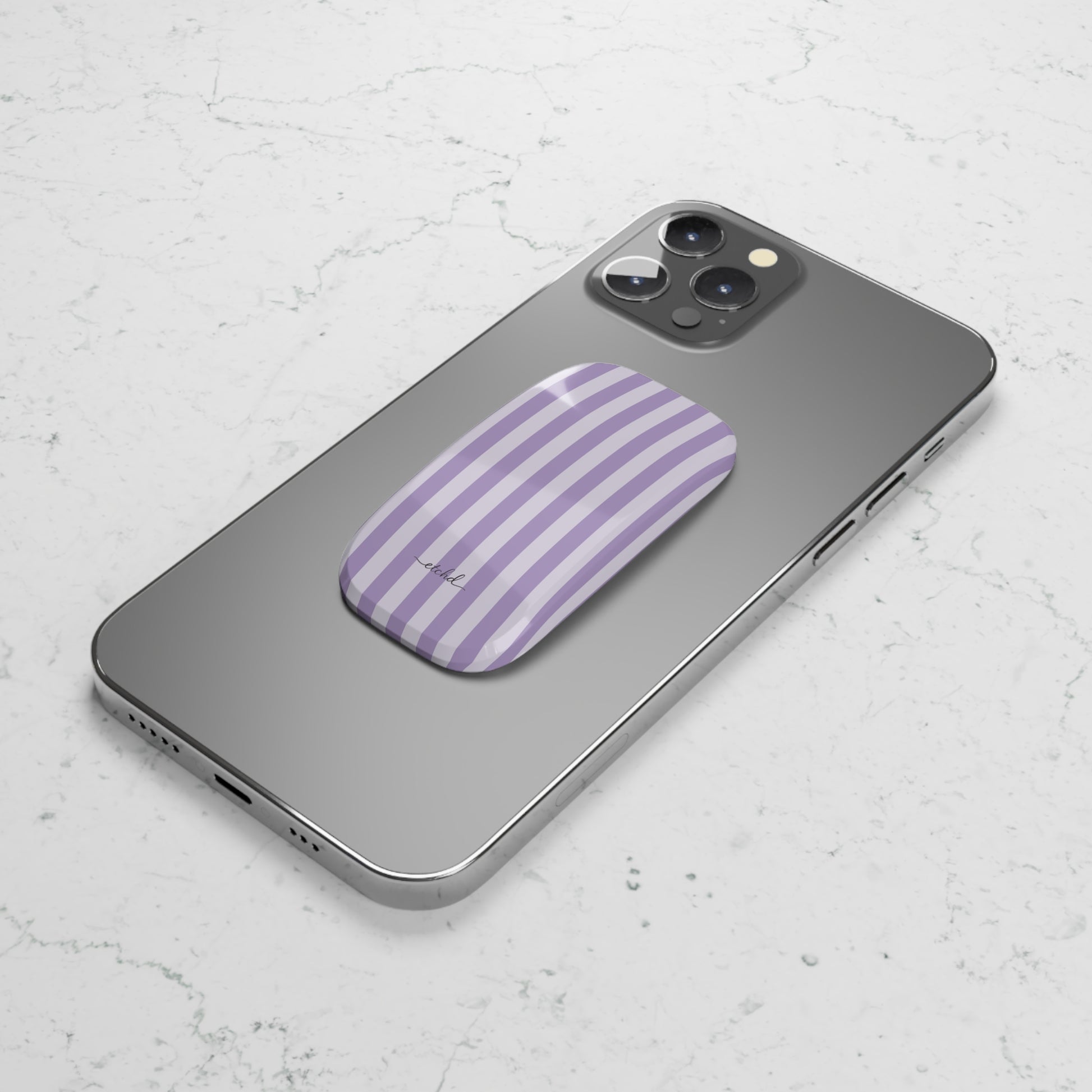 Lilac & Cream Striped Click-On Phone Grip by etchd, view 5