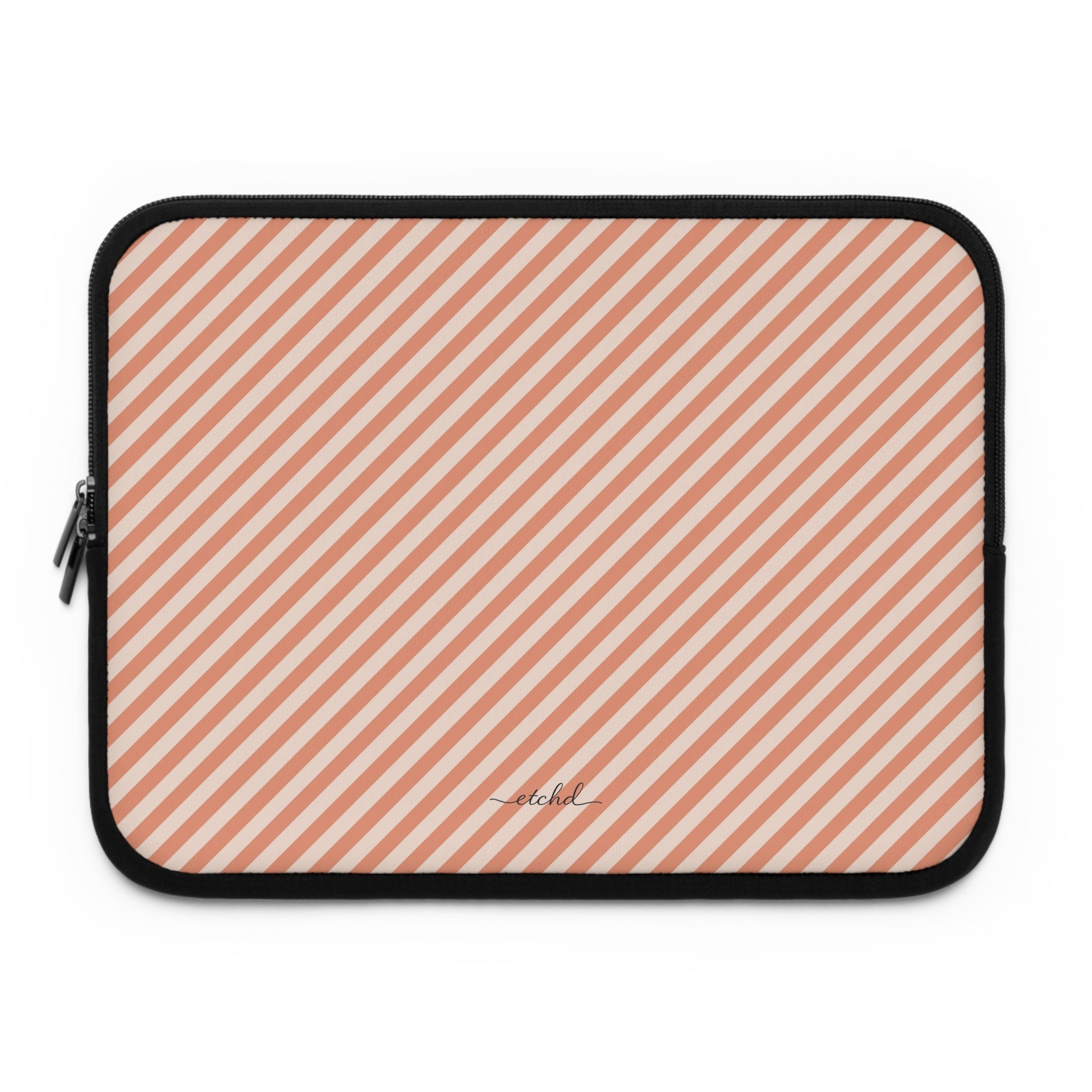 Coral & Cream Striped Diagonal Laptop Sleeve by etchd