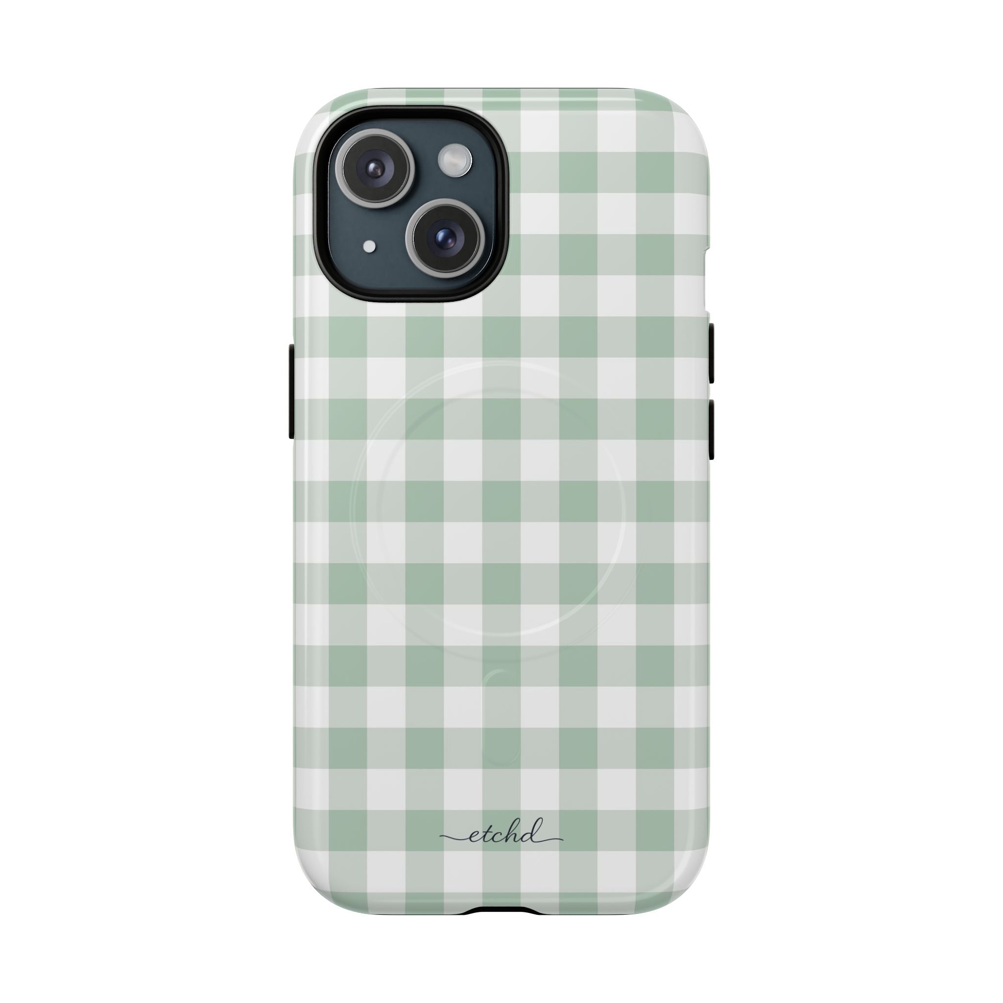 Sage Gingham Magnetic Phone Case by etchd, view 2