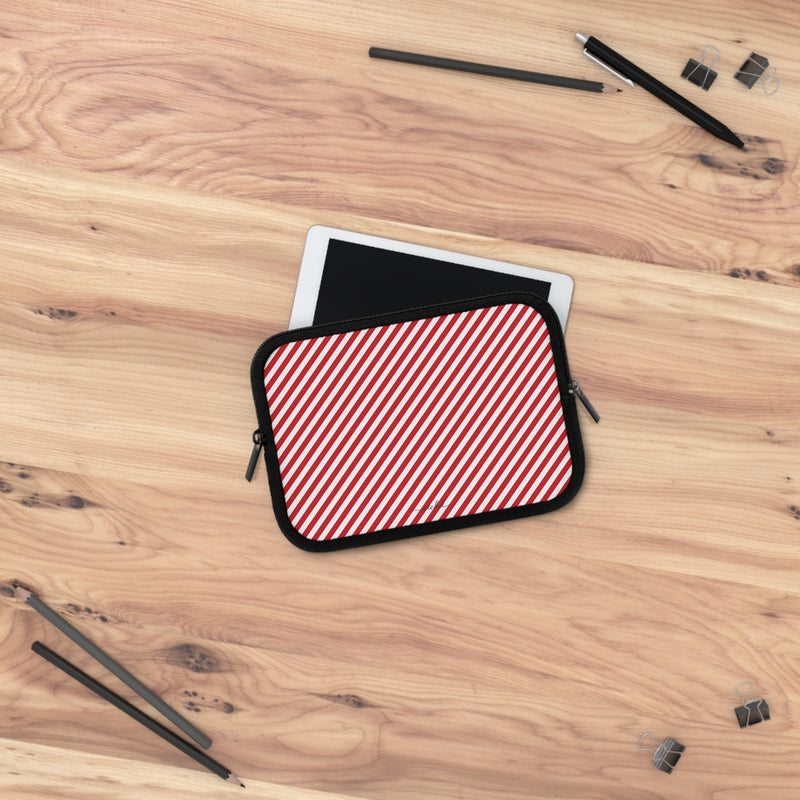 Classic Red & White Striped Diagonal Laptop Sleeve by etchd, view 14