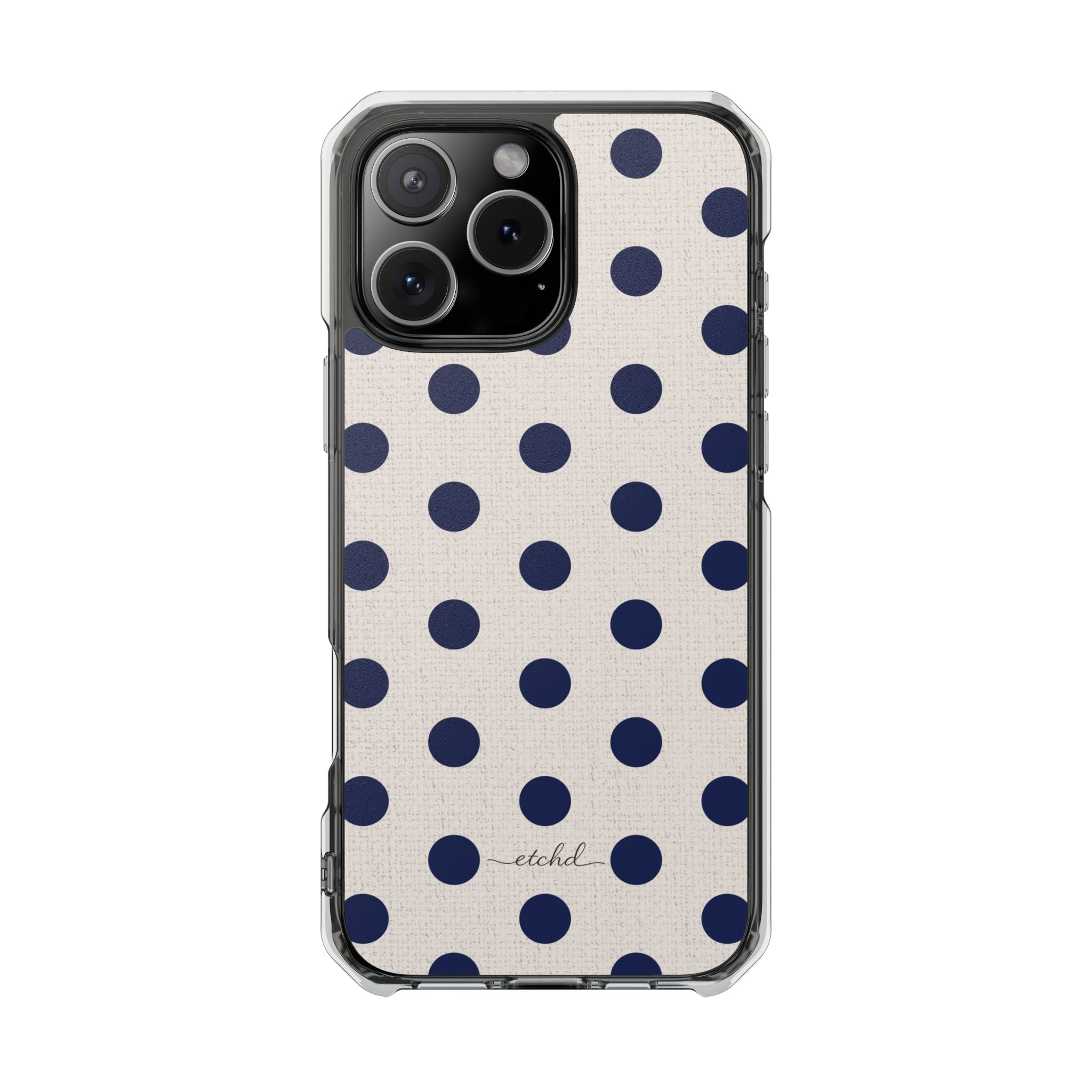 Navy & Cream Polka Dot Clear Magnetic Phone Case by etchd