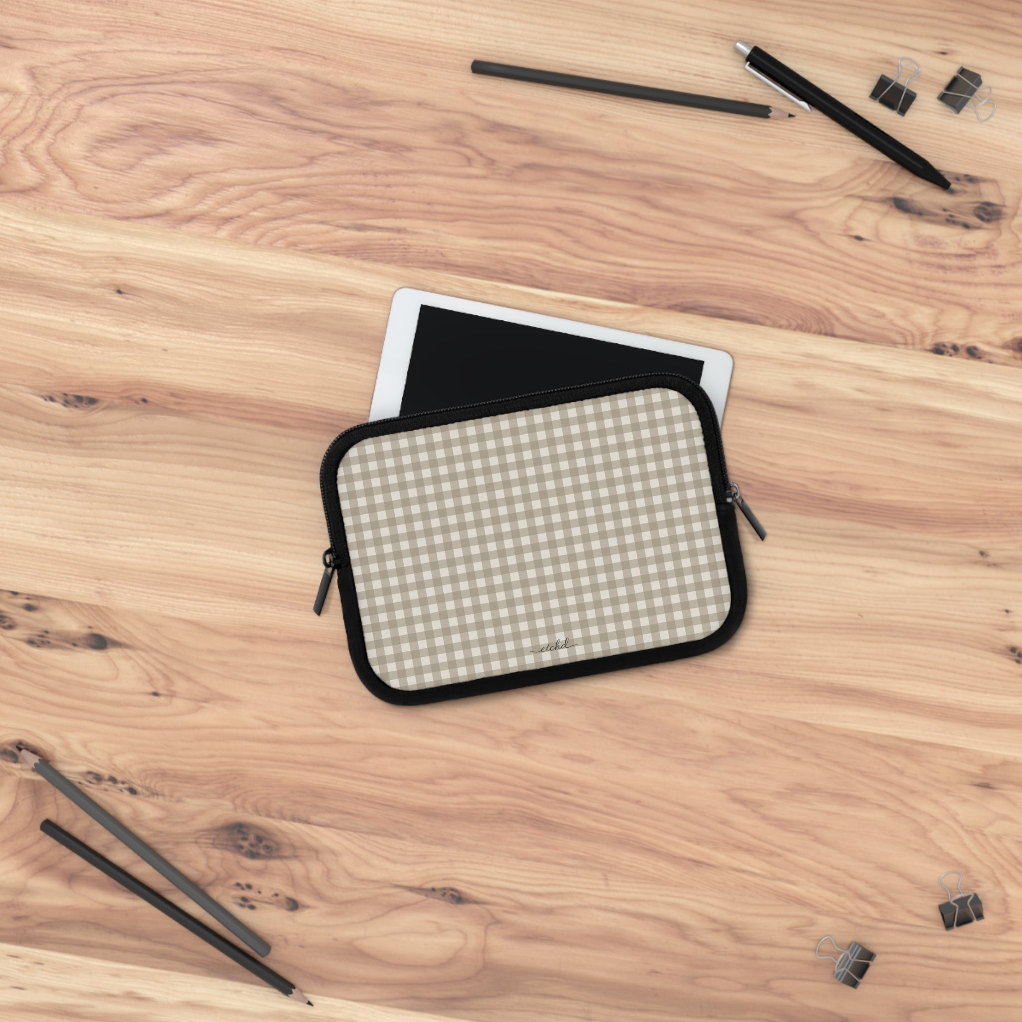 Neutral Gingham Laptop Sleeve by etchd, view 14