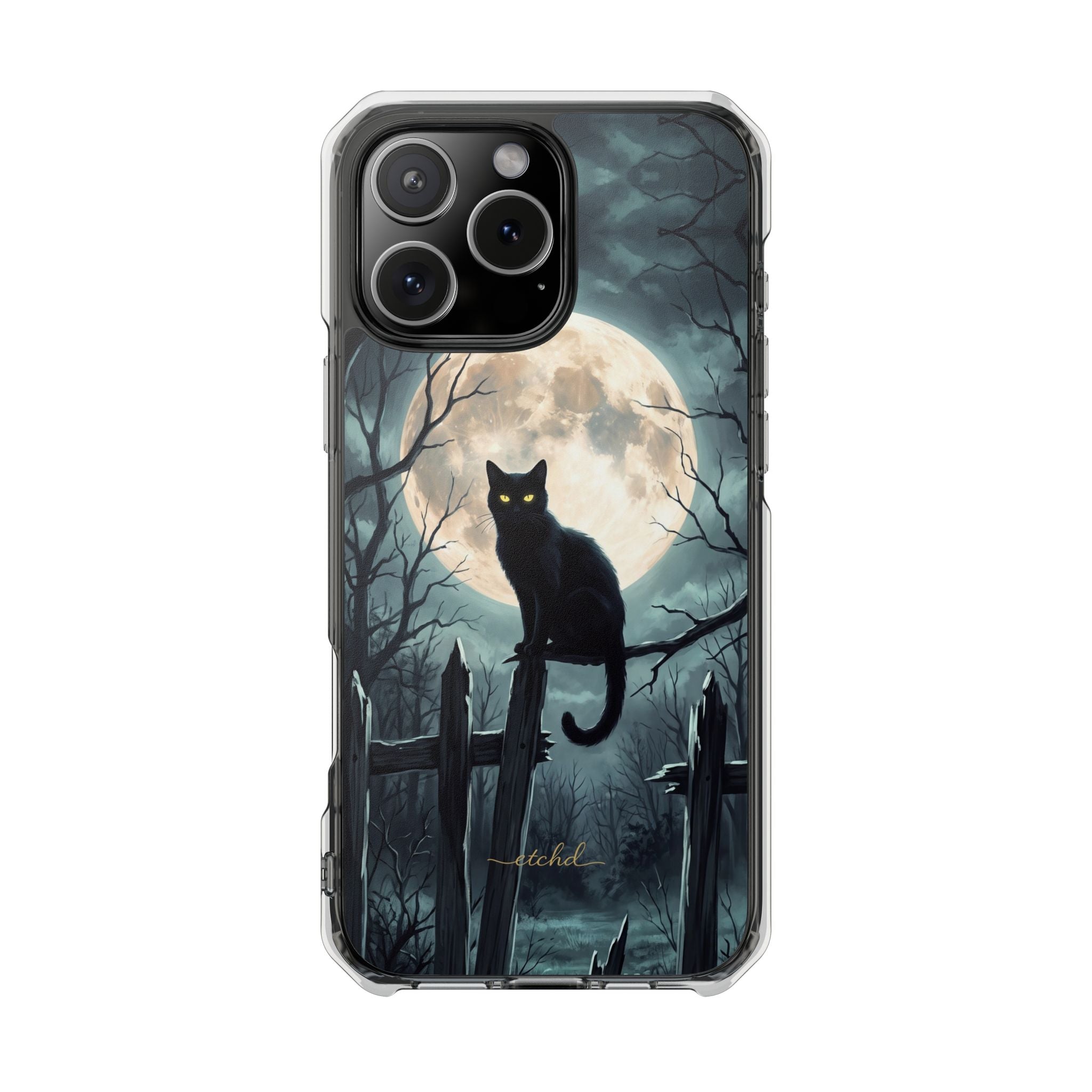 Midnight Cat Clear Magnetic Phone Case by etchd