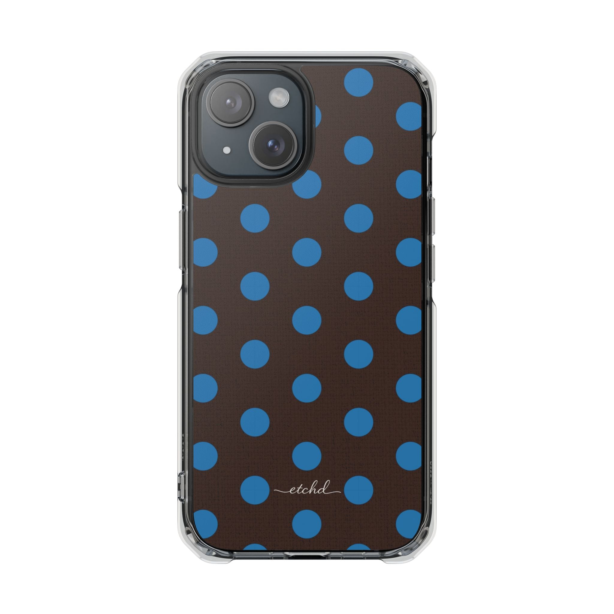 Cerulean & Espresso Polka Dot Clear Magnetic Phone Case by etchd, view 2