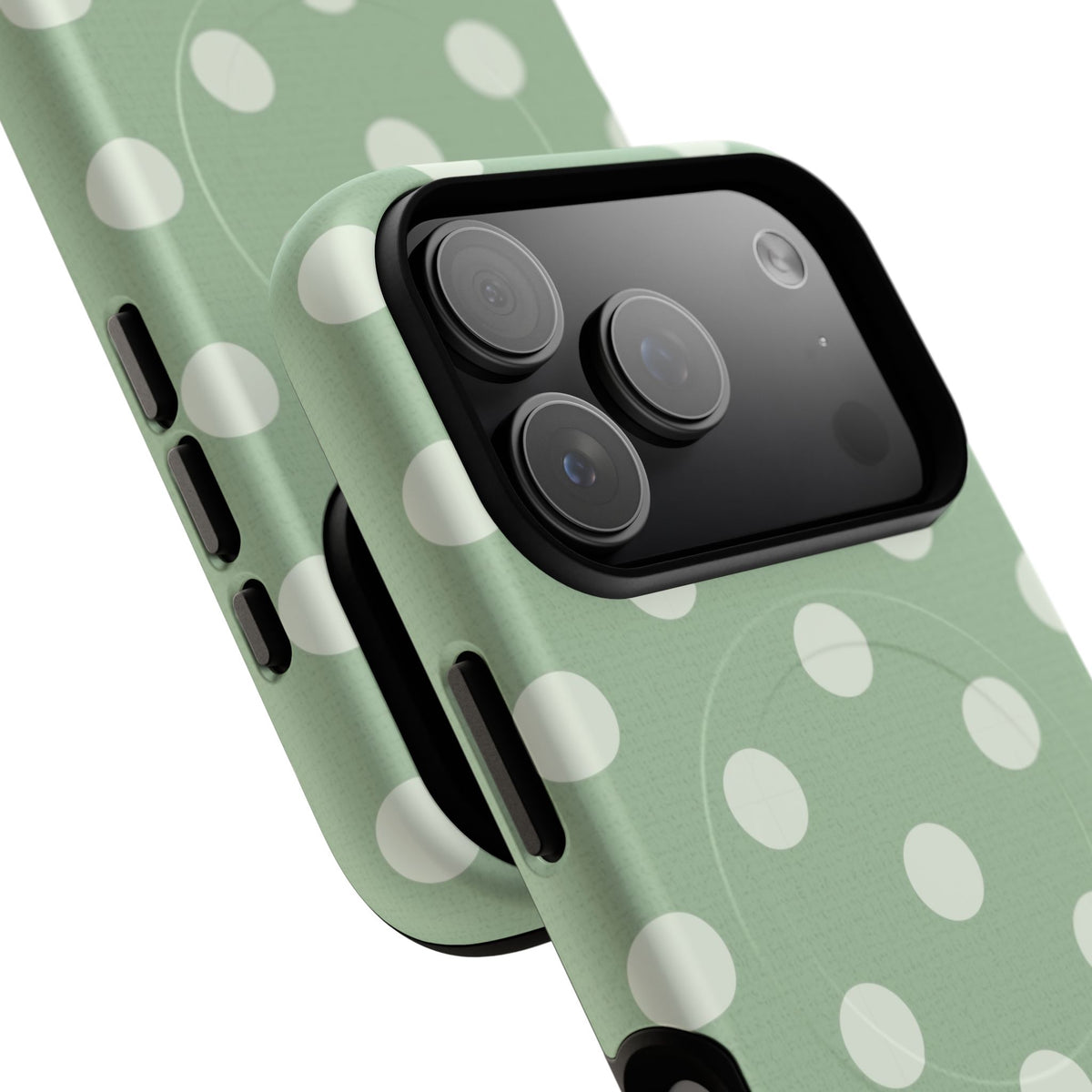 Cream & Sage Polka Dot Magnetic Phone Case by etchd, view 100