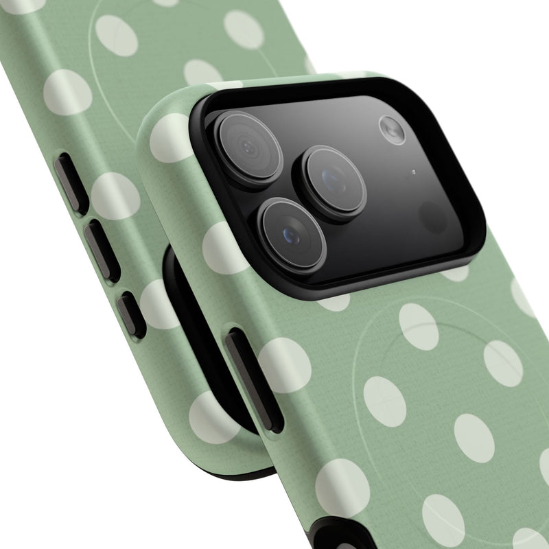 Cream & Sage Polka Dot Magnetic Phone Case by etchd, view 100