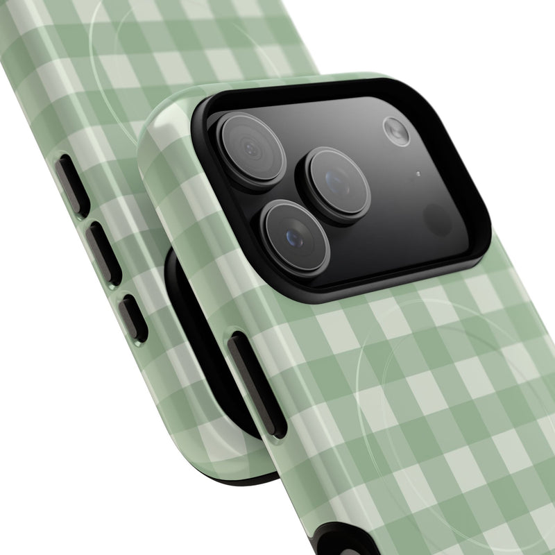 Sage & Cream Gingham Magnetic Phone Case by etchd, view 99