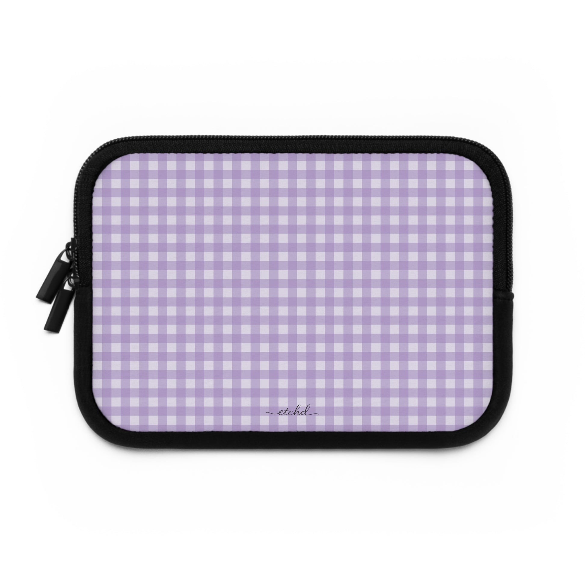 Lilac & Cream Gingham Custodia per laptop di etchd, vista 2