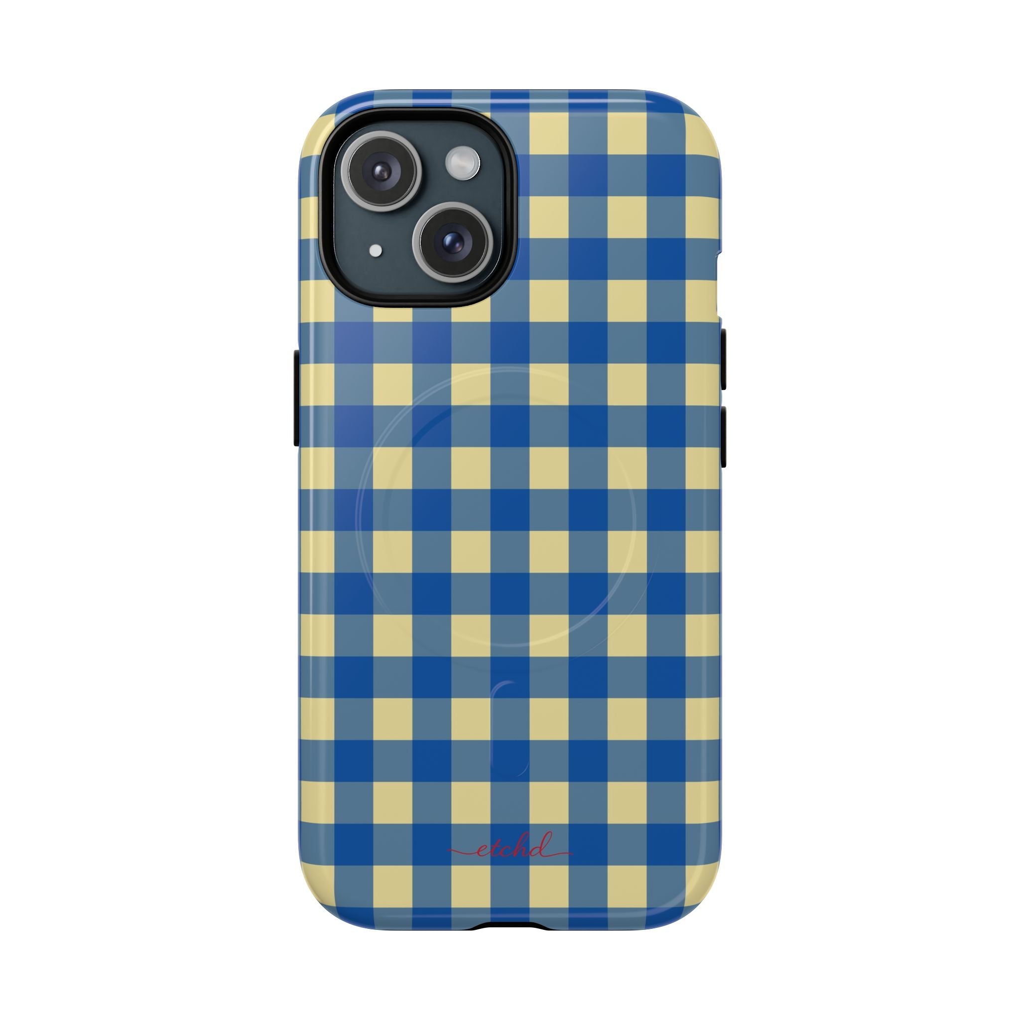 Butter & Cobalt Gingham Magnetic Phone Case by etchd, view 2