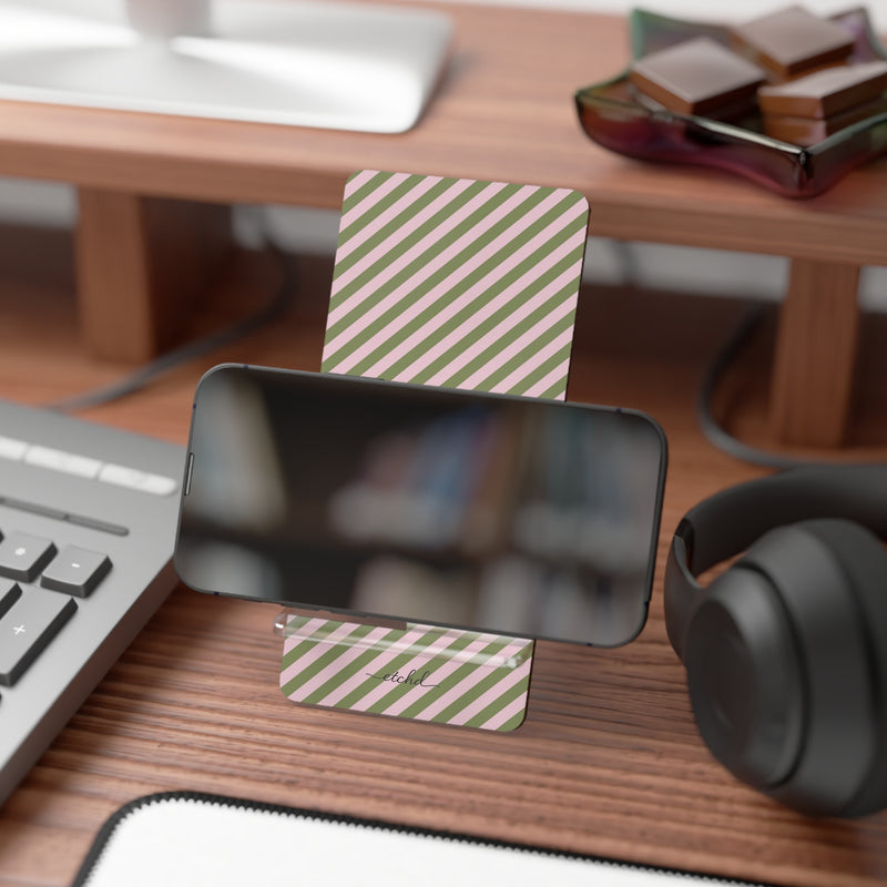 Green & Pink Striped Diagonal Phone Stand by etchd, view 4