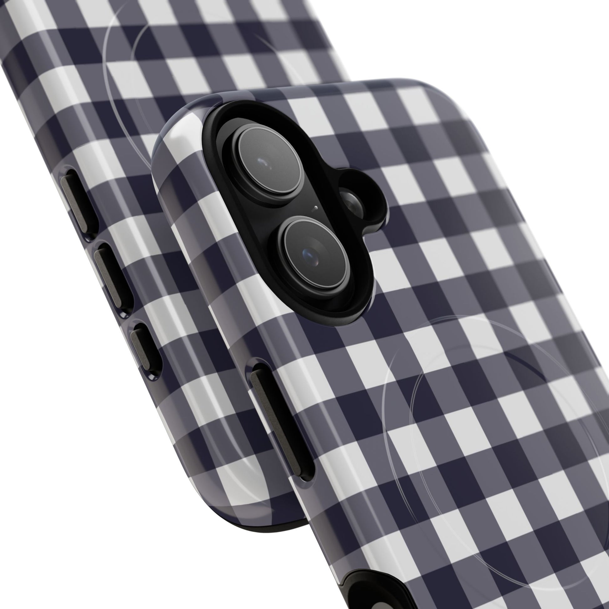 White & Navy Gingham Magnetic Phone Case by etchd, view 87