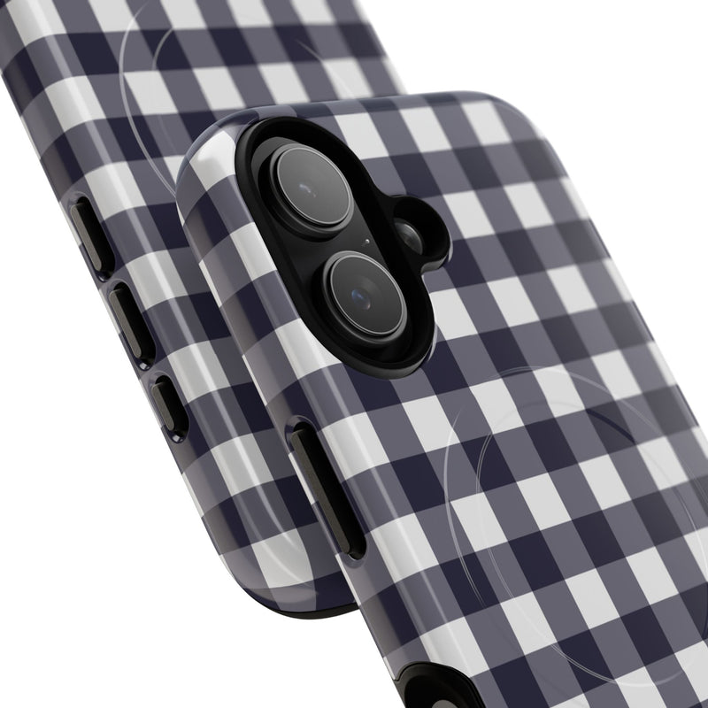 White & Navy Gingham Magnetic Phone Case by etchd, view 87