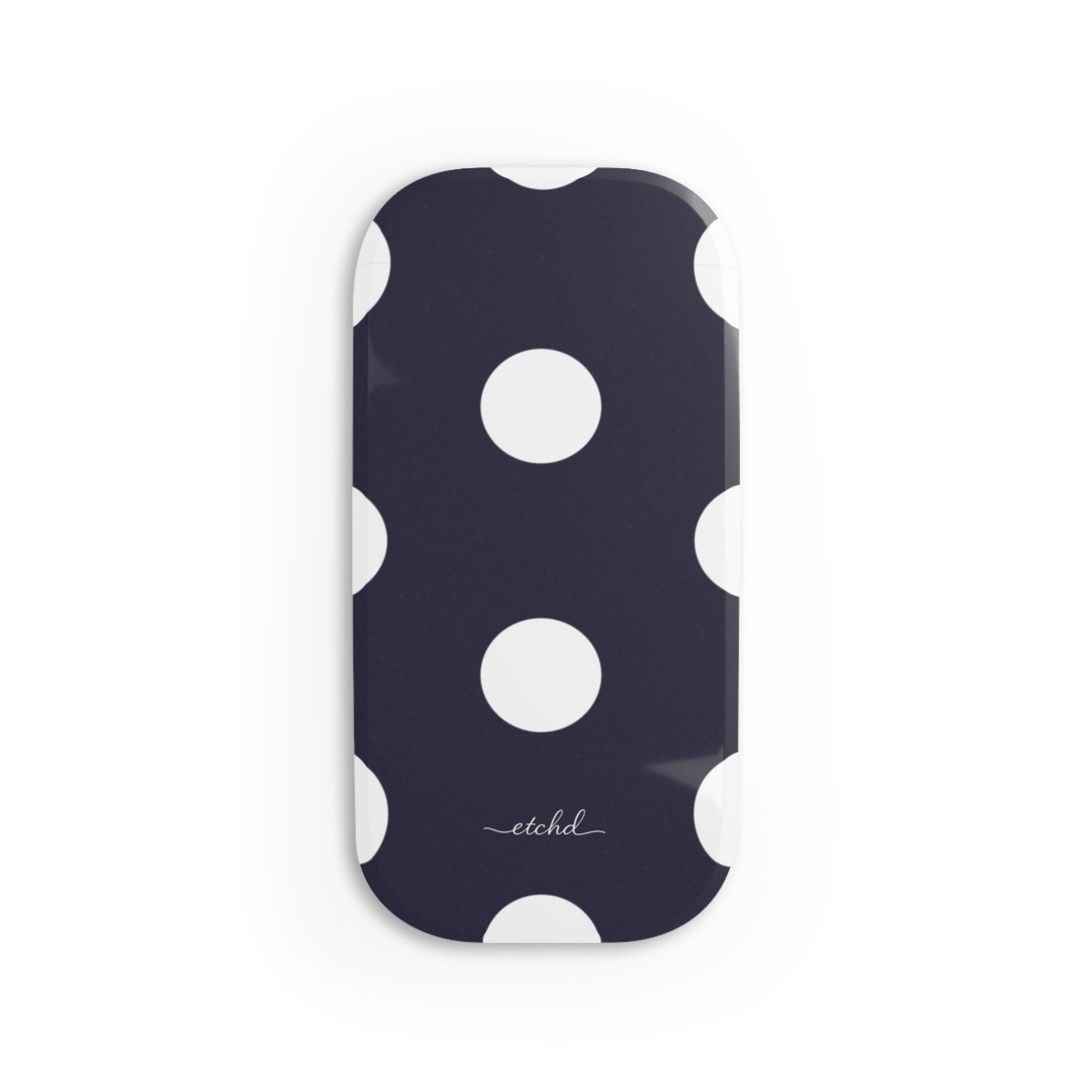 White And Navy Polka Dot Click-On Phone Grip by etchd