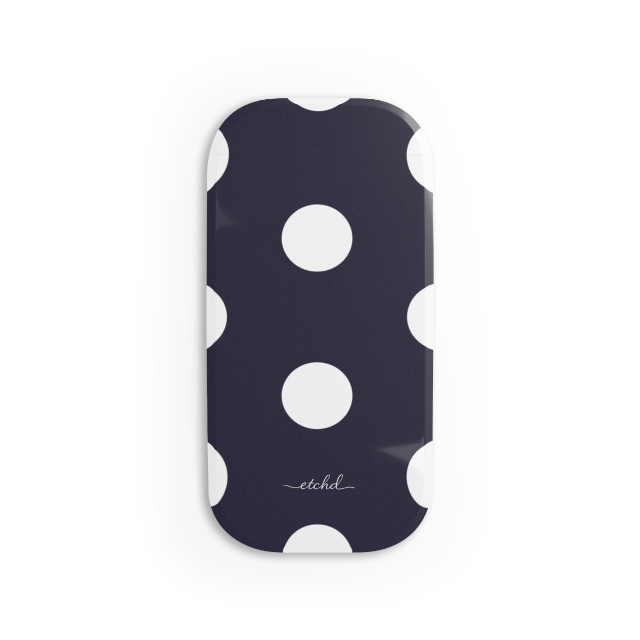White And Navy Polka Dot Click-On Phone Grip by etchd