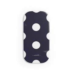 White And Navy Polka Dot Click-On Phone Grip by etchd