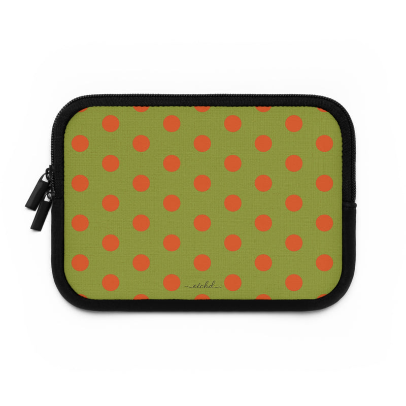 Persimmon And Wasabi Polka Dot Laptop Sleeve by etchd, view 2