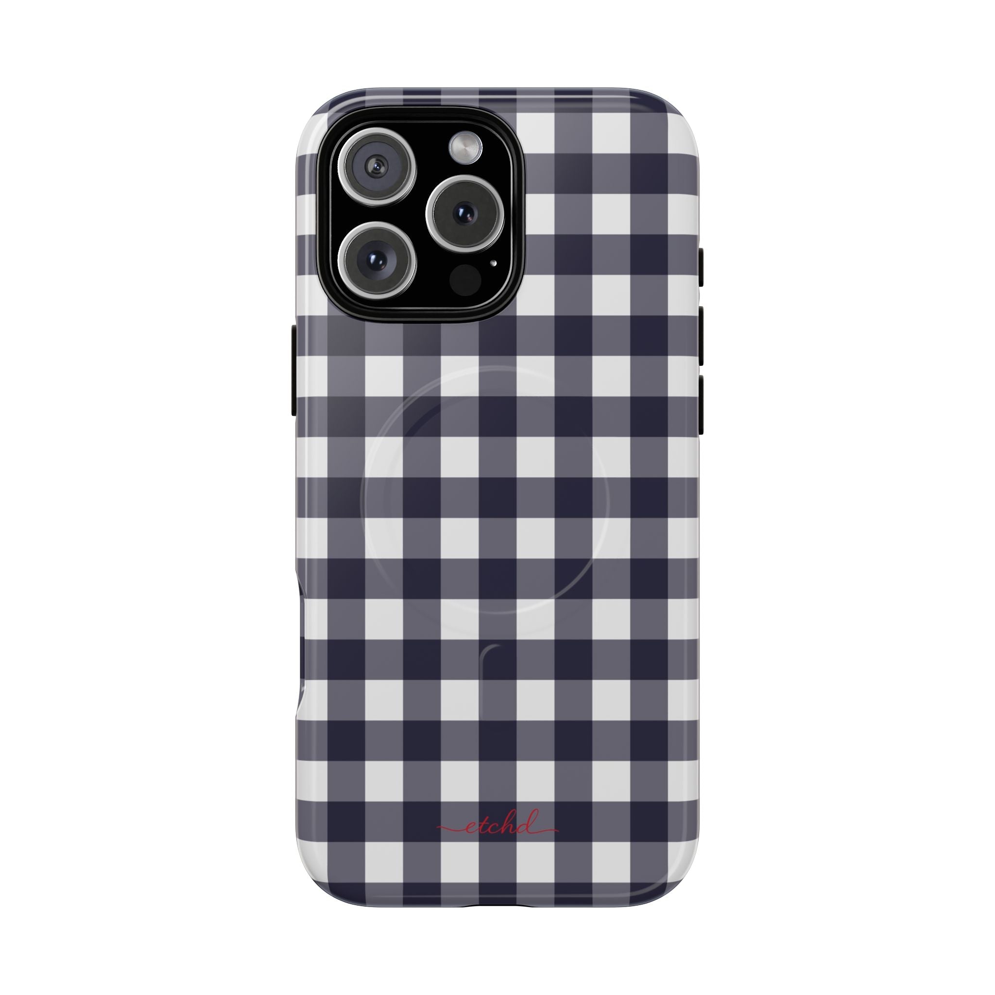 White & Navy Gingham Magnetic Phone Case by etchd
