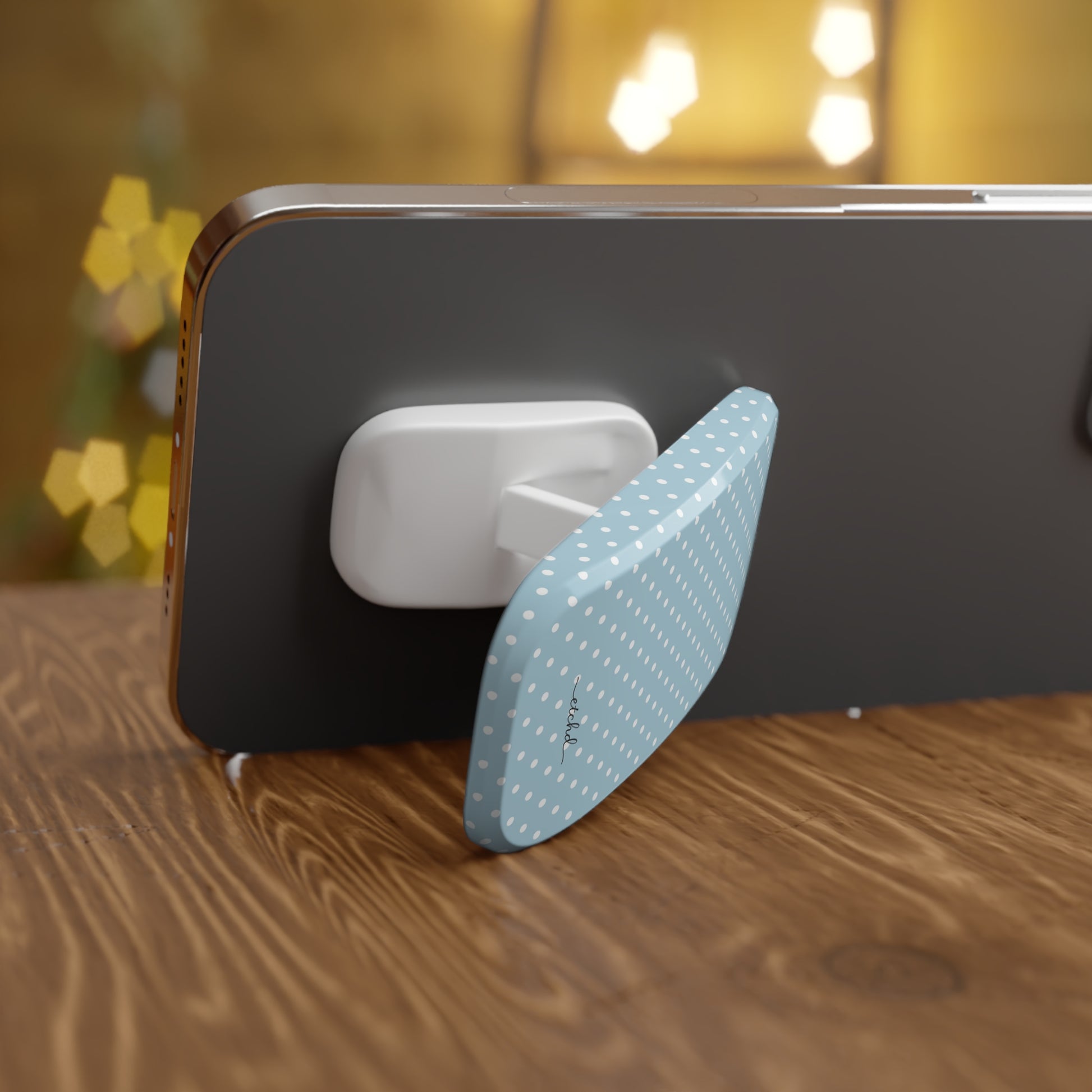 Blue White Polka Dot Click-On Phone Grip-3