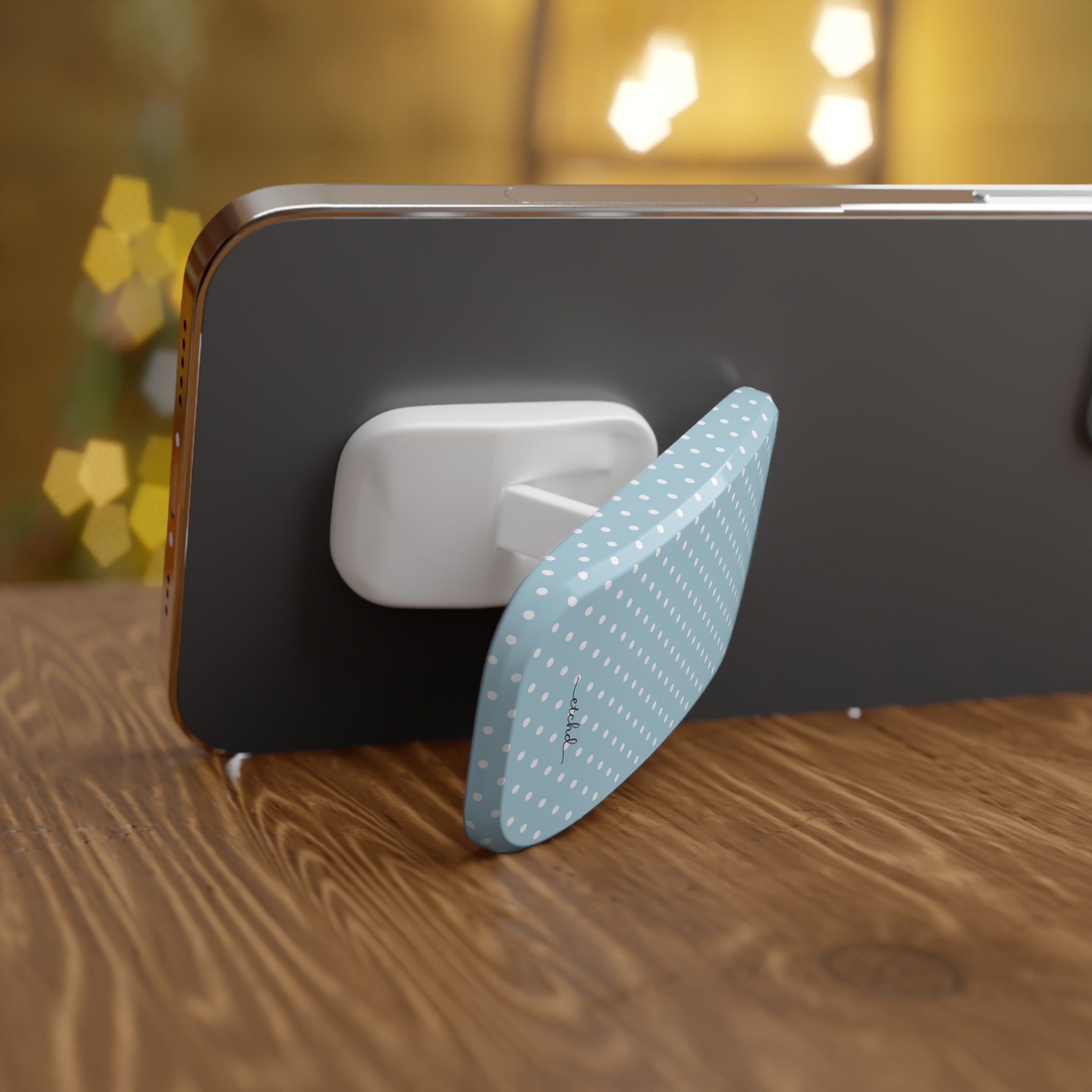 Blue White Polka Dot Click-On Phone Grip-zoom-3