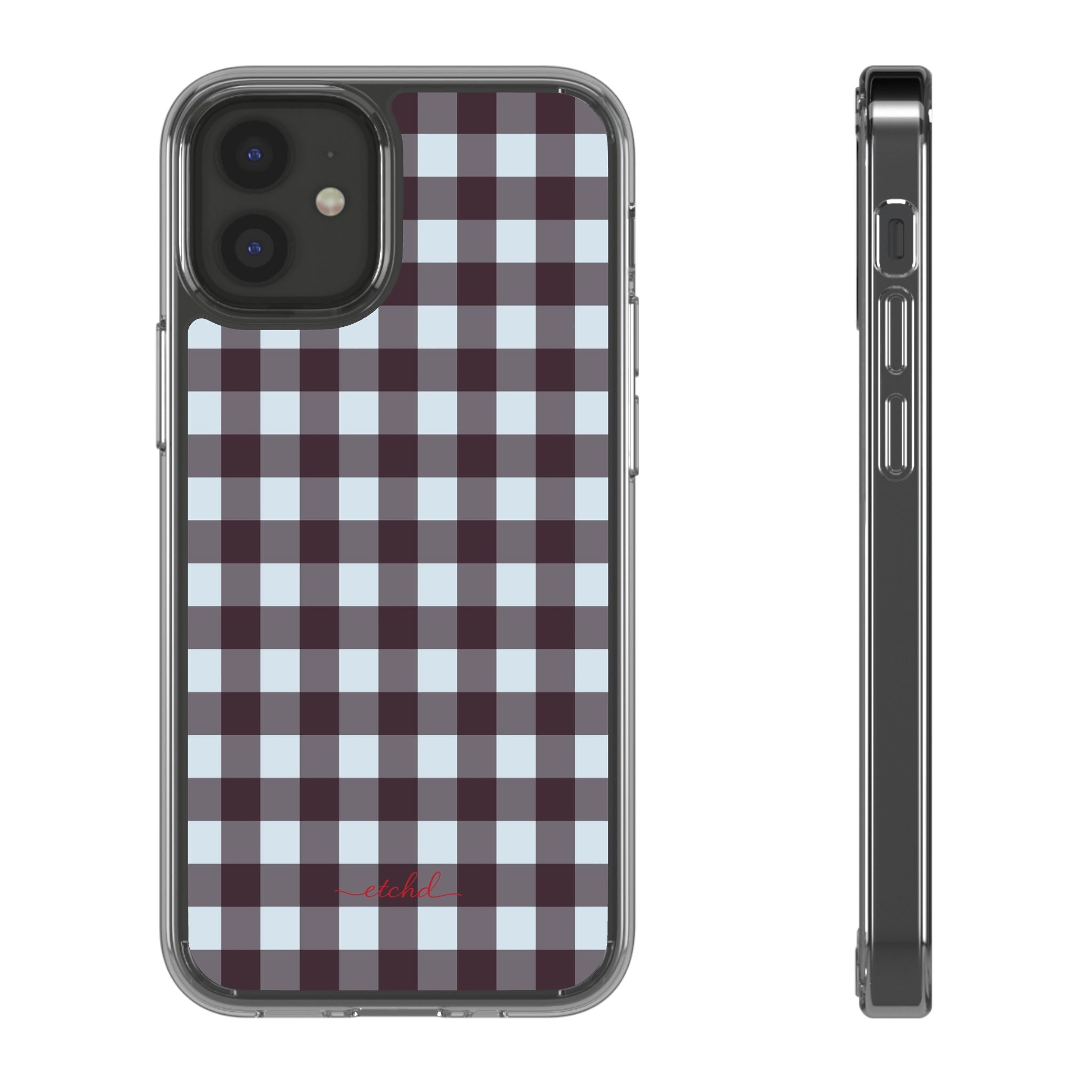 Blue & Plum Gingham Clear Phone Case by etchd, view 2