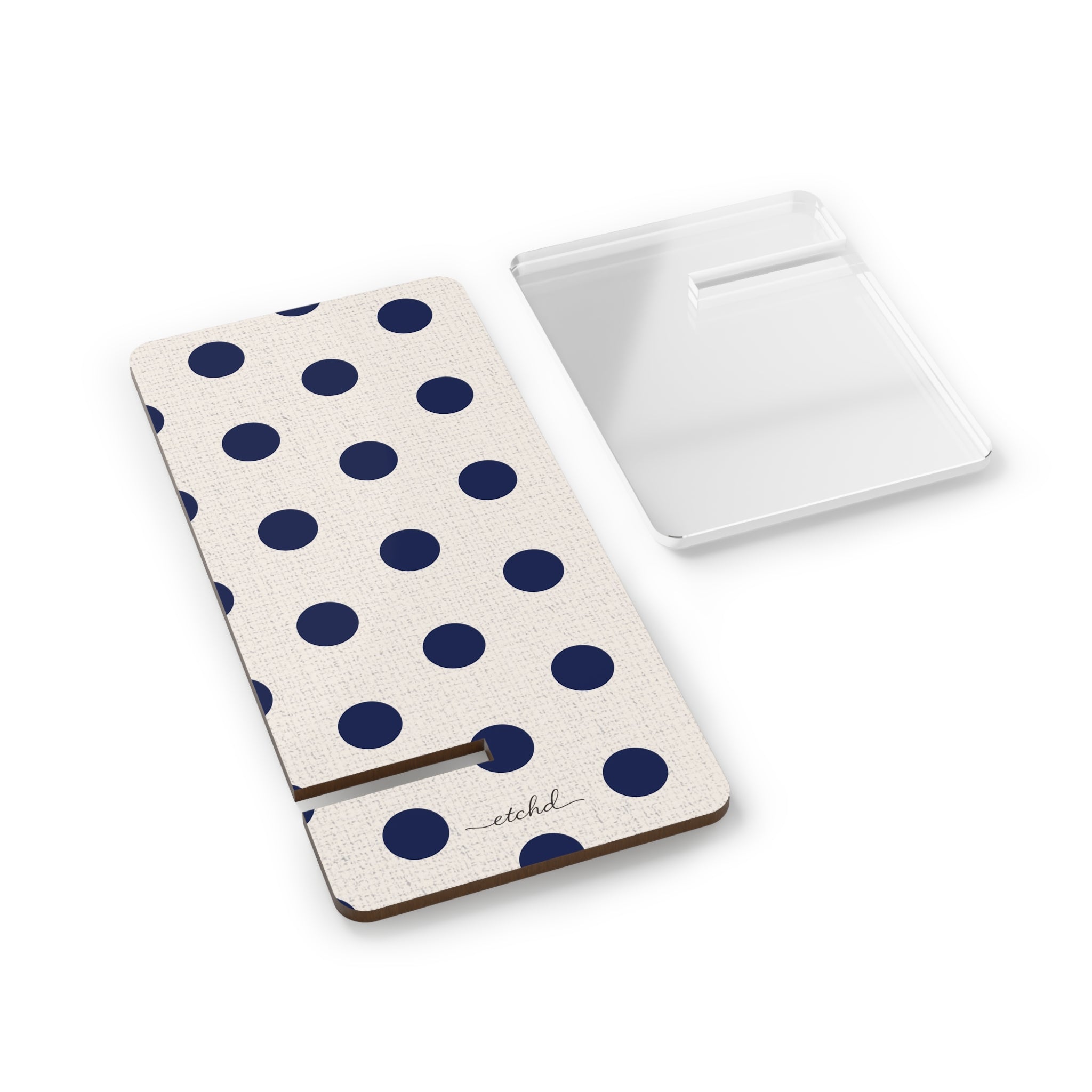 Navy & Cream Polka Dot Phone Stand by etchd, view 2