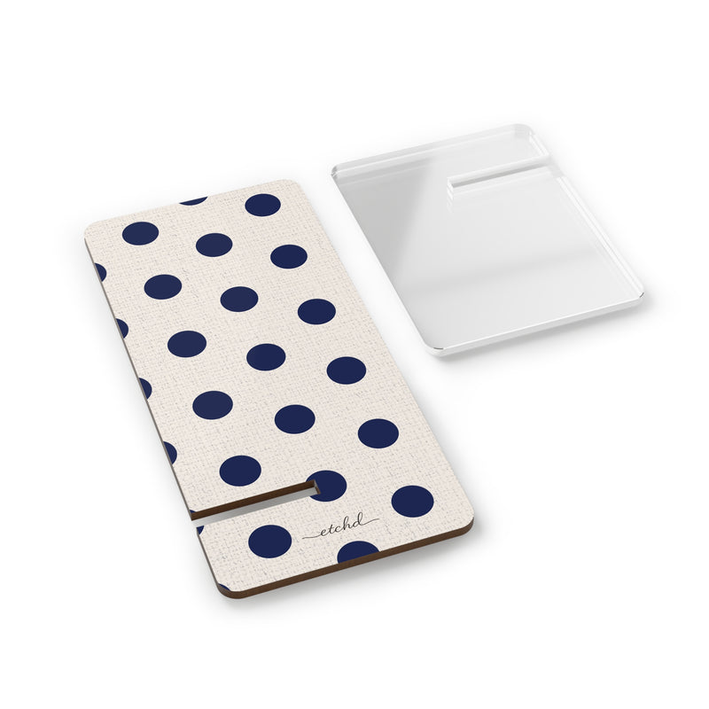 Navy & Cream Polka Dot Phone Stand by etchd, view 2