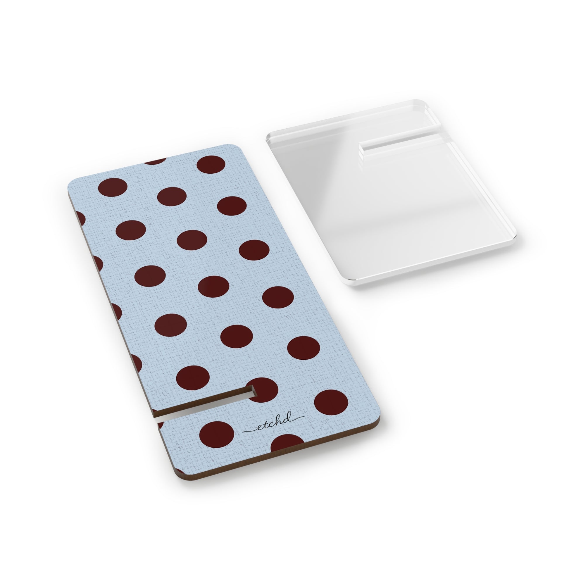 Blue & Cherry Polka Dot Phone Stand by etchd, view 2