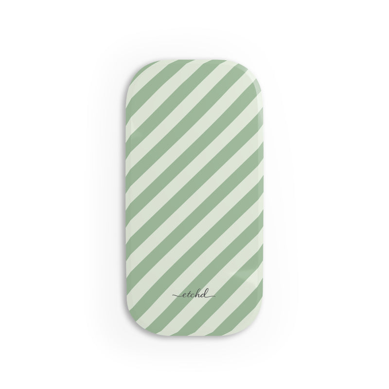 Sage & Cream Striped Diagonal Click-On Phone Grip by etchd