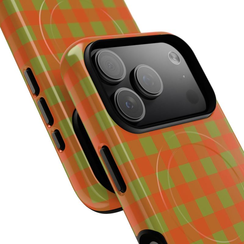 Persimmon & Wasabi Gingham Magnetic Phone Case by etchd, view 99