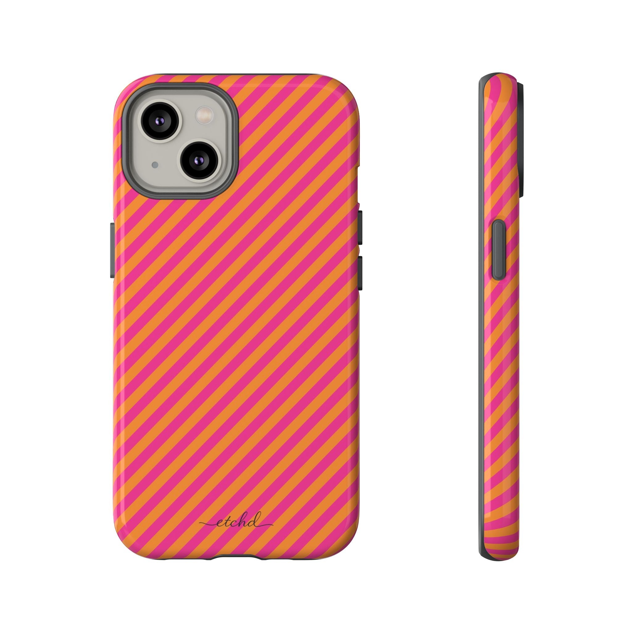 Pink & Orange Striped Diagonal Phone Case by etchd, view 2