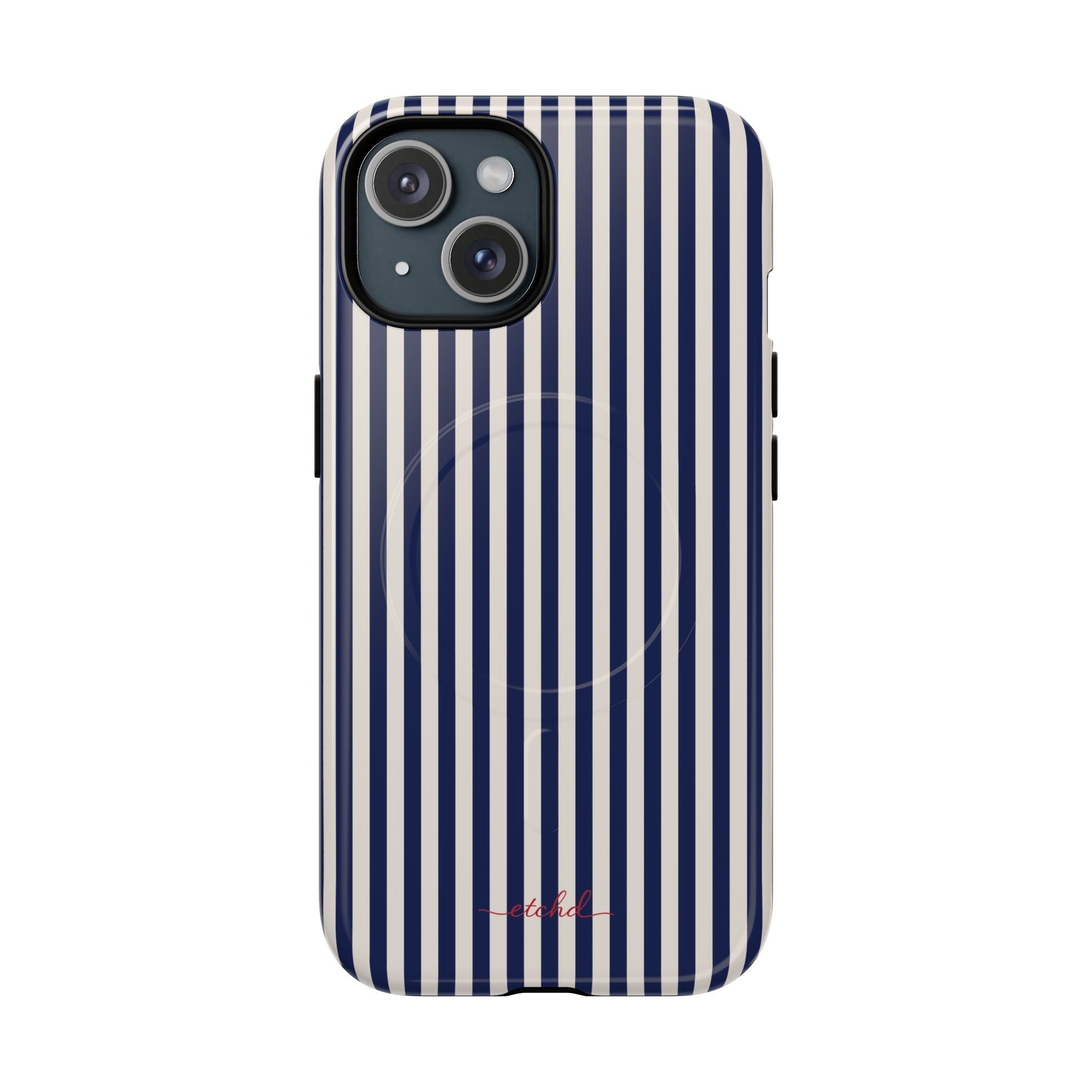 Navy & Cream Striped Magnetic Phone Case by etchd, view 2