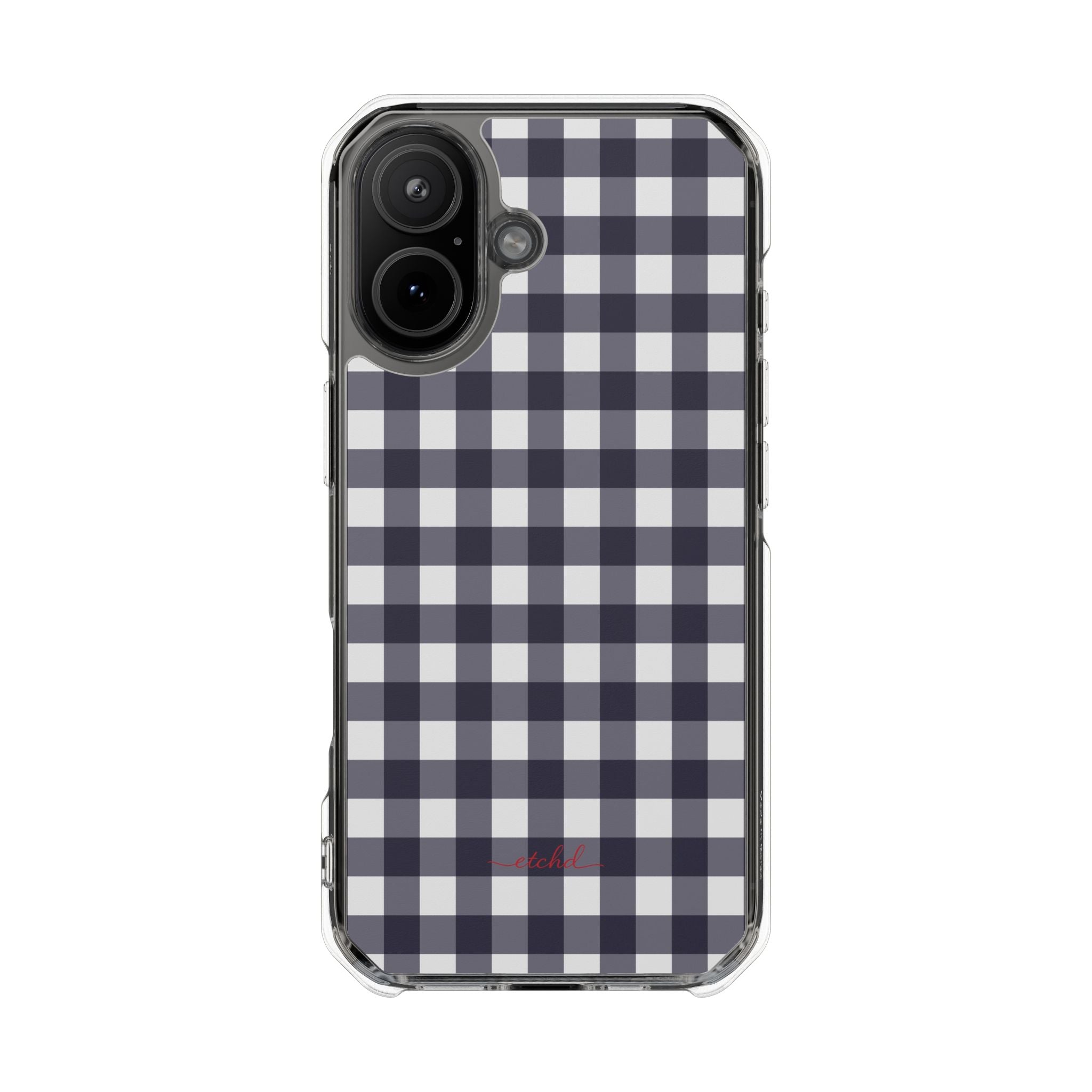 White & Navy Gingham Clear Magnetic Phone Case by etchd, view 13