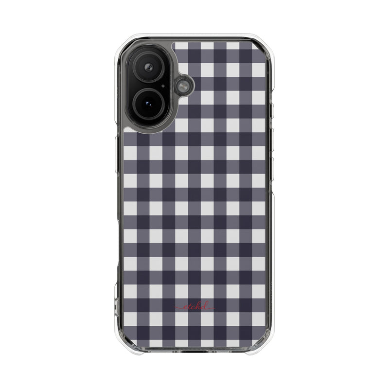 White & Navy Gingham Clear Magnetic Phone Case by etchd, view 13