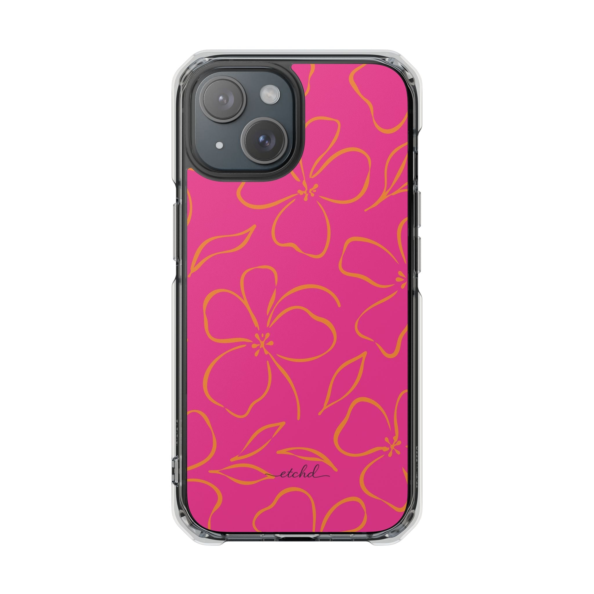 Pink & Orange Floral Funda transparente magnética para móvil de etchd, vista 2