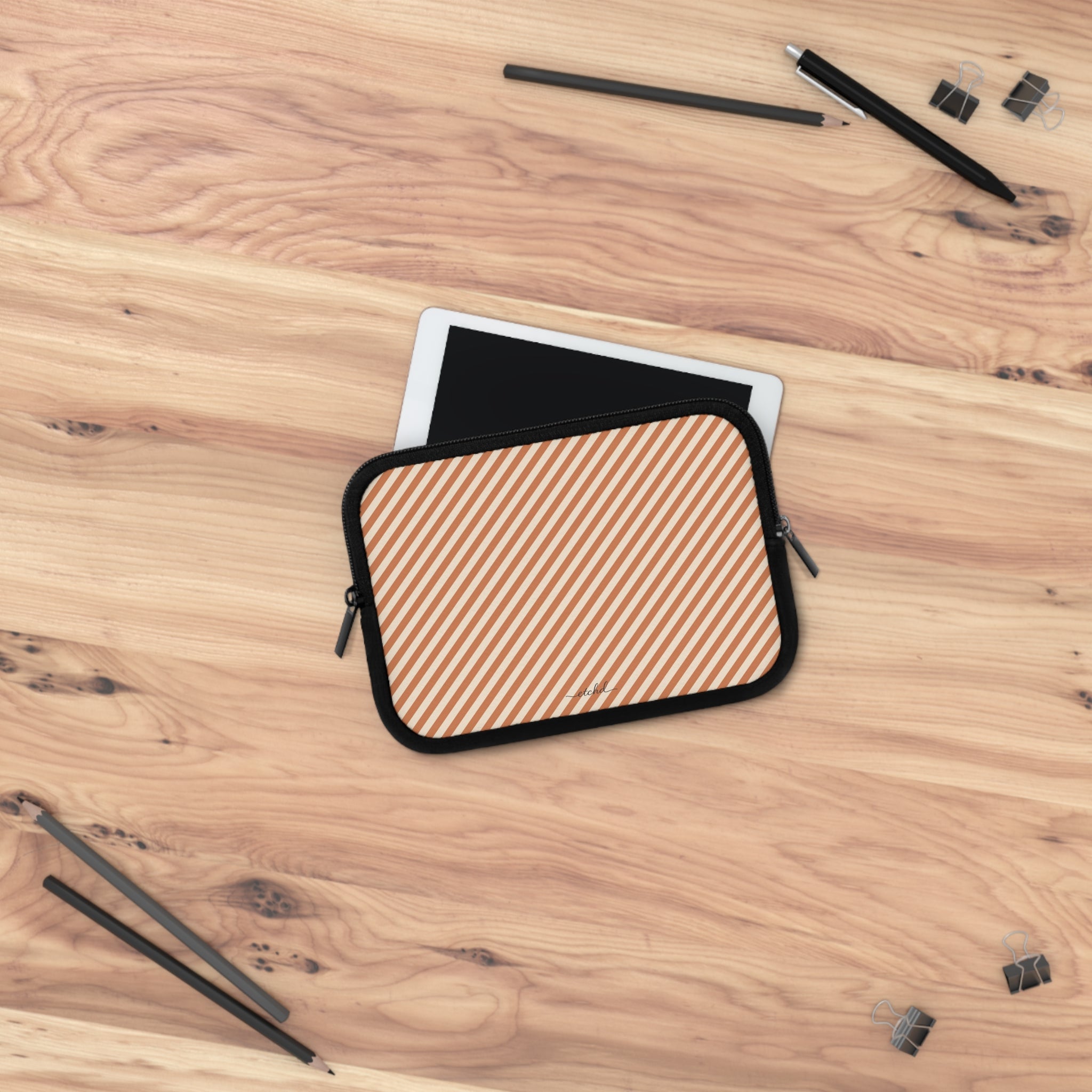 Terracotta & Cream Striped Diagonal Laptop Sleeve by etchd, view 14