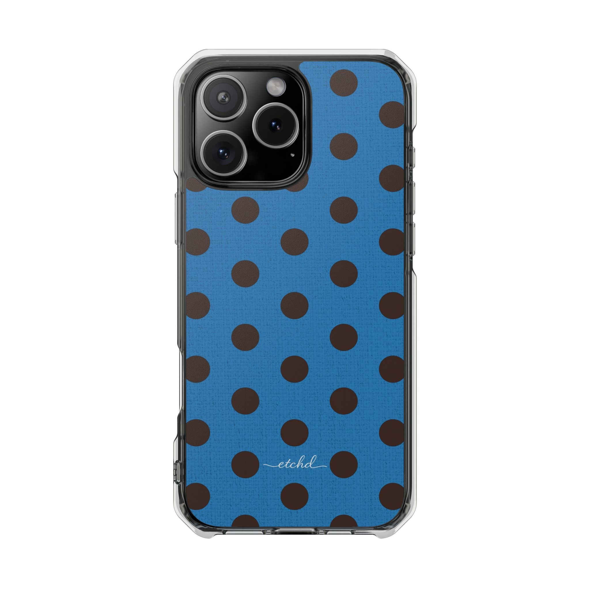 Espresso And Cerulean Polka Dot Clear Magnetic Phone Case by etchd