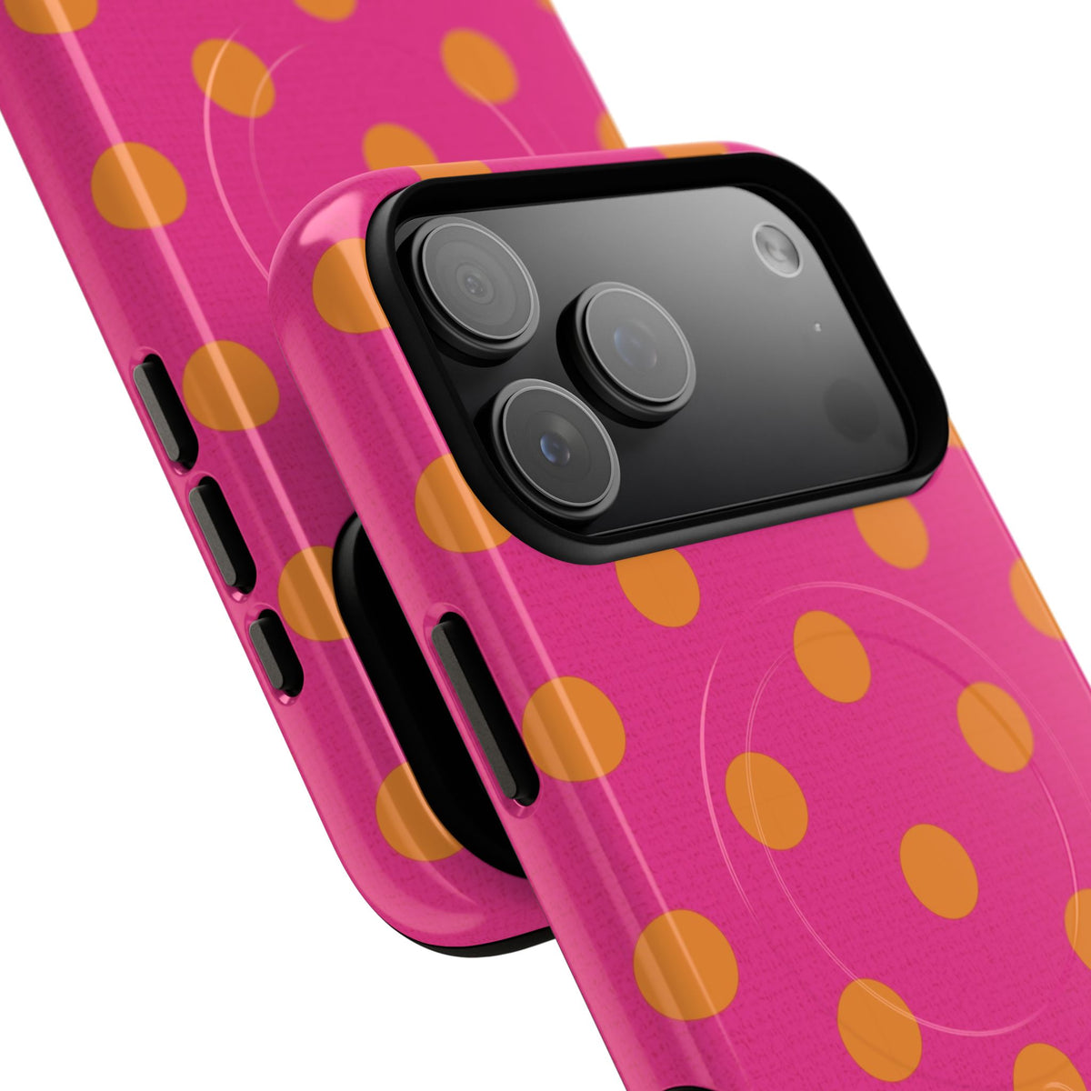 Orange & Pink Polka Dot Magnetic Phone Case by etchd, view 100